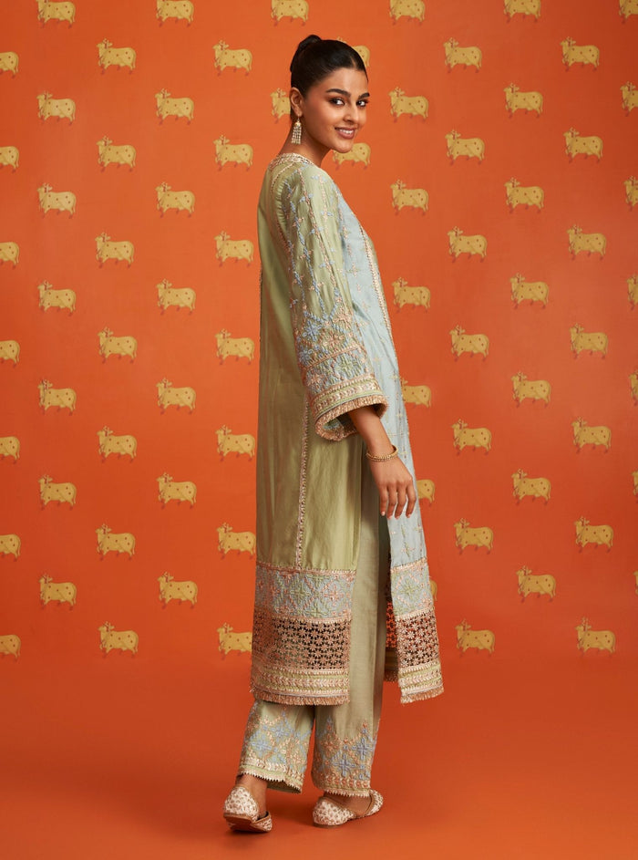 Pensri Pima Satin Off White Kurta Set