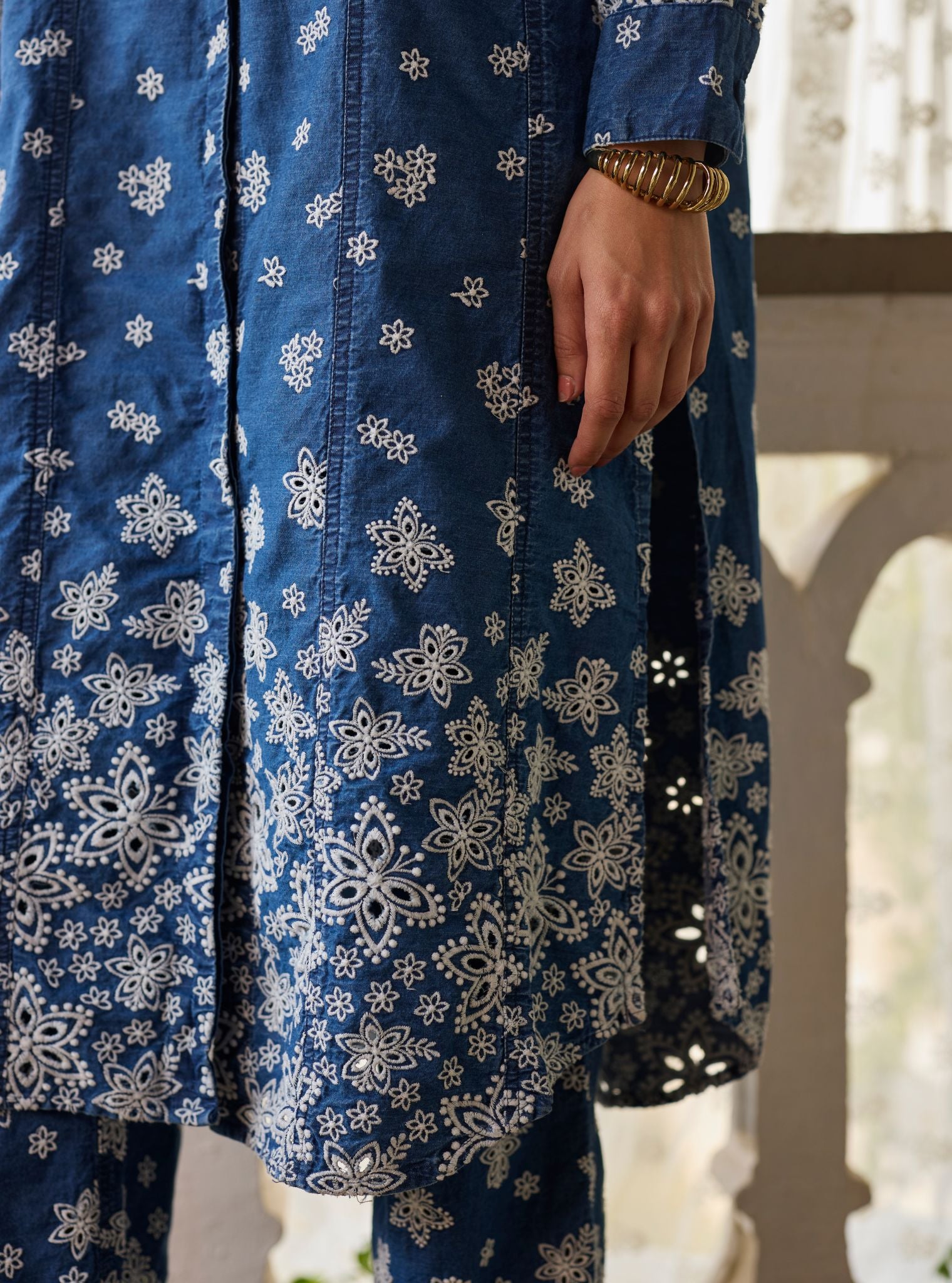 Amhara Denim Long Shirt Co-ord Set