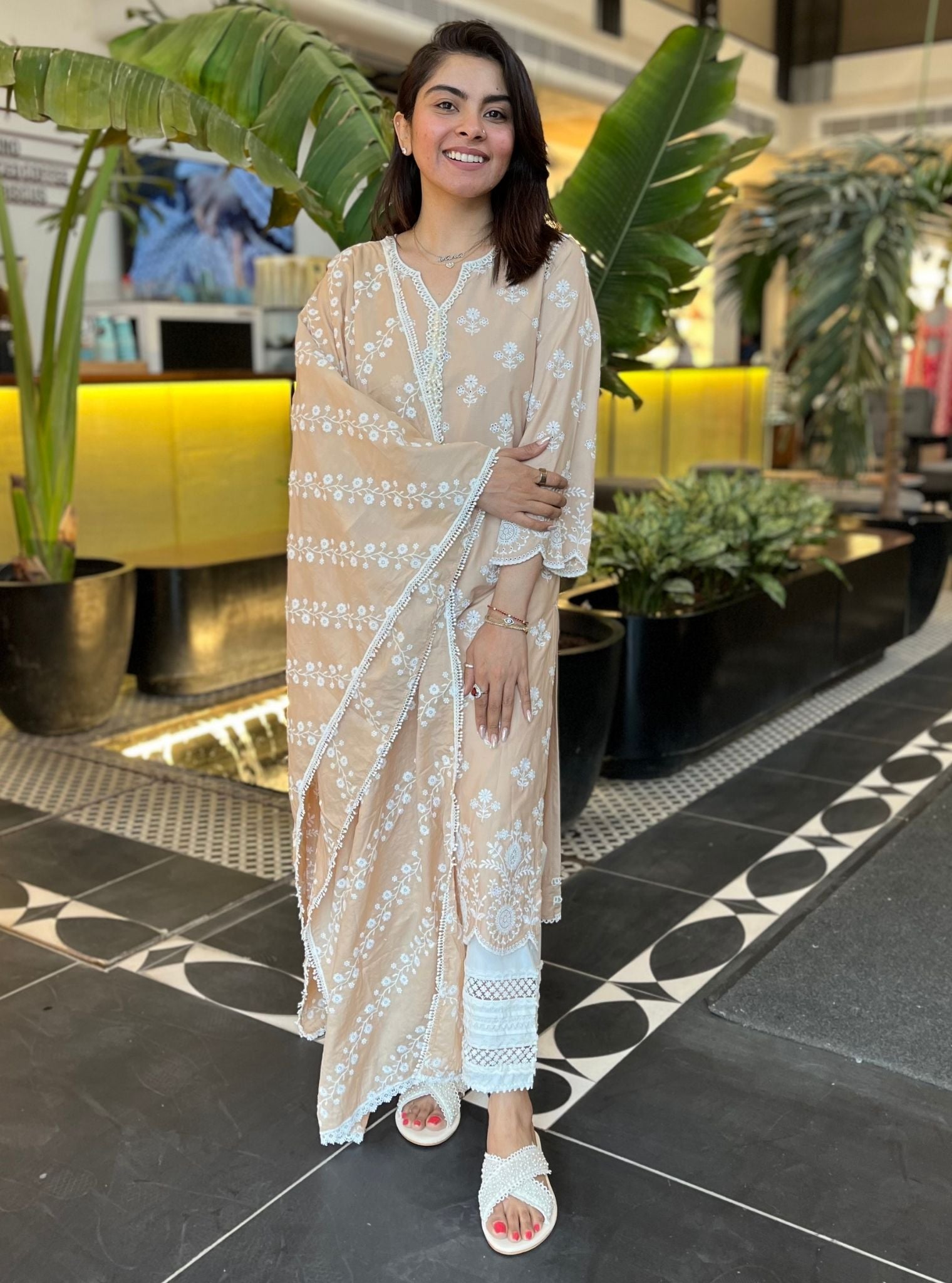 Mulmul Cotton Arpora Beige kurta