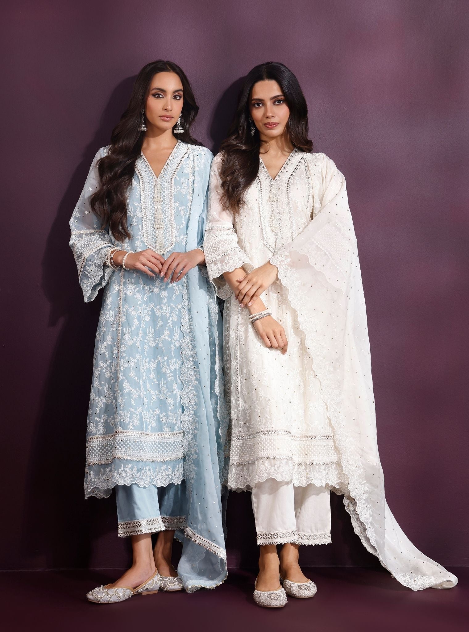Rupa Organza Off White Anarkali Kurta Set