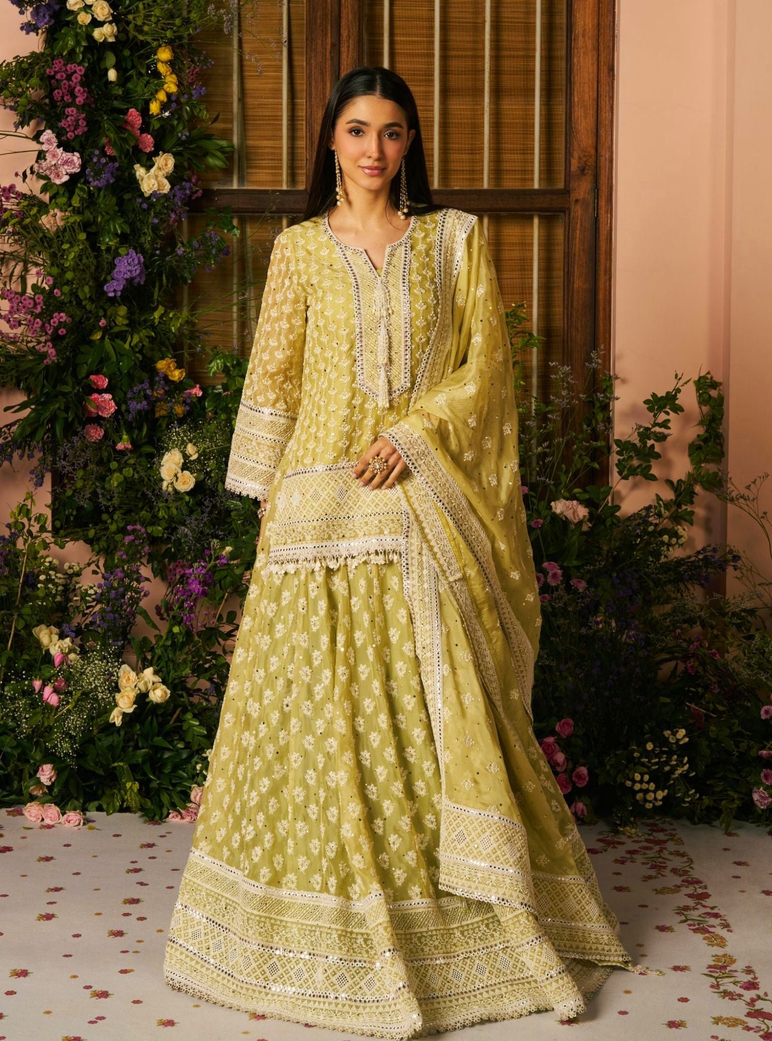 Kilol Organza Lime Kurta & Lehenga Set