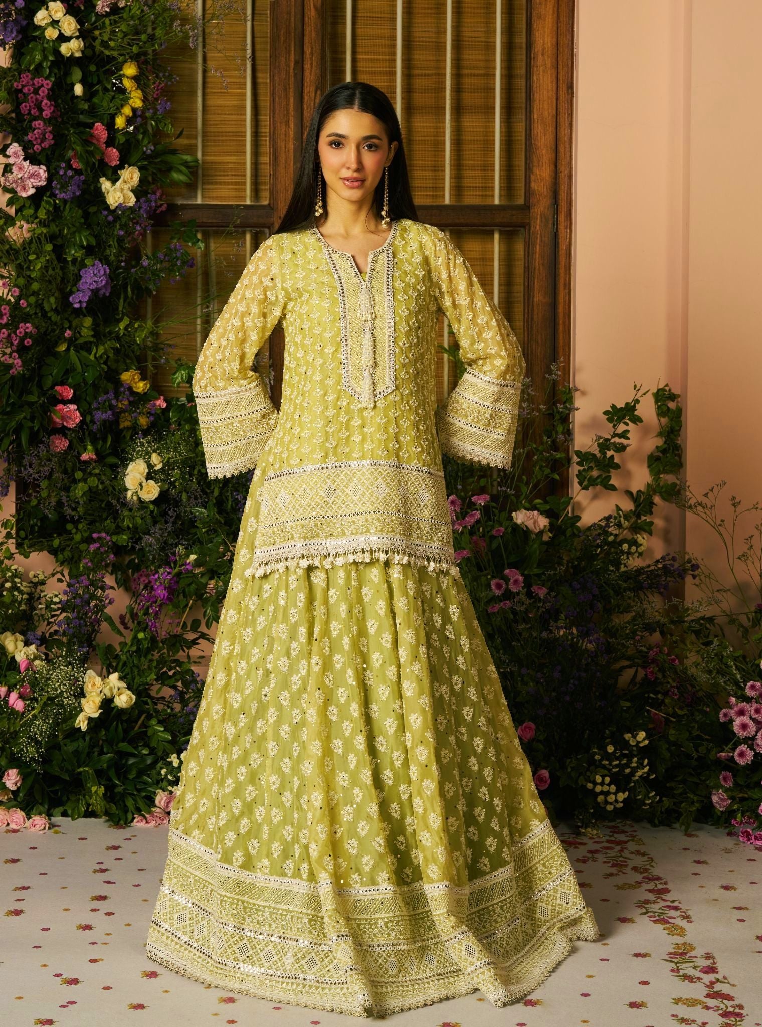Kilol Organza Lime Kurta & Lehenga Set