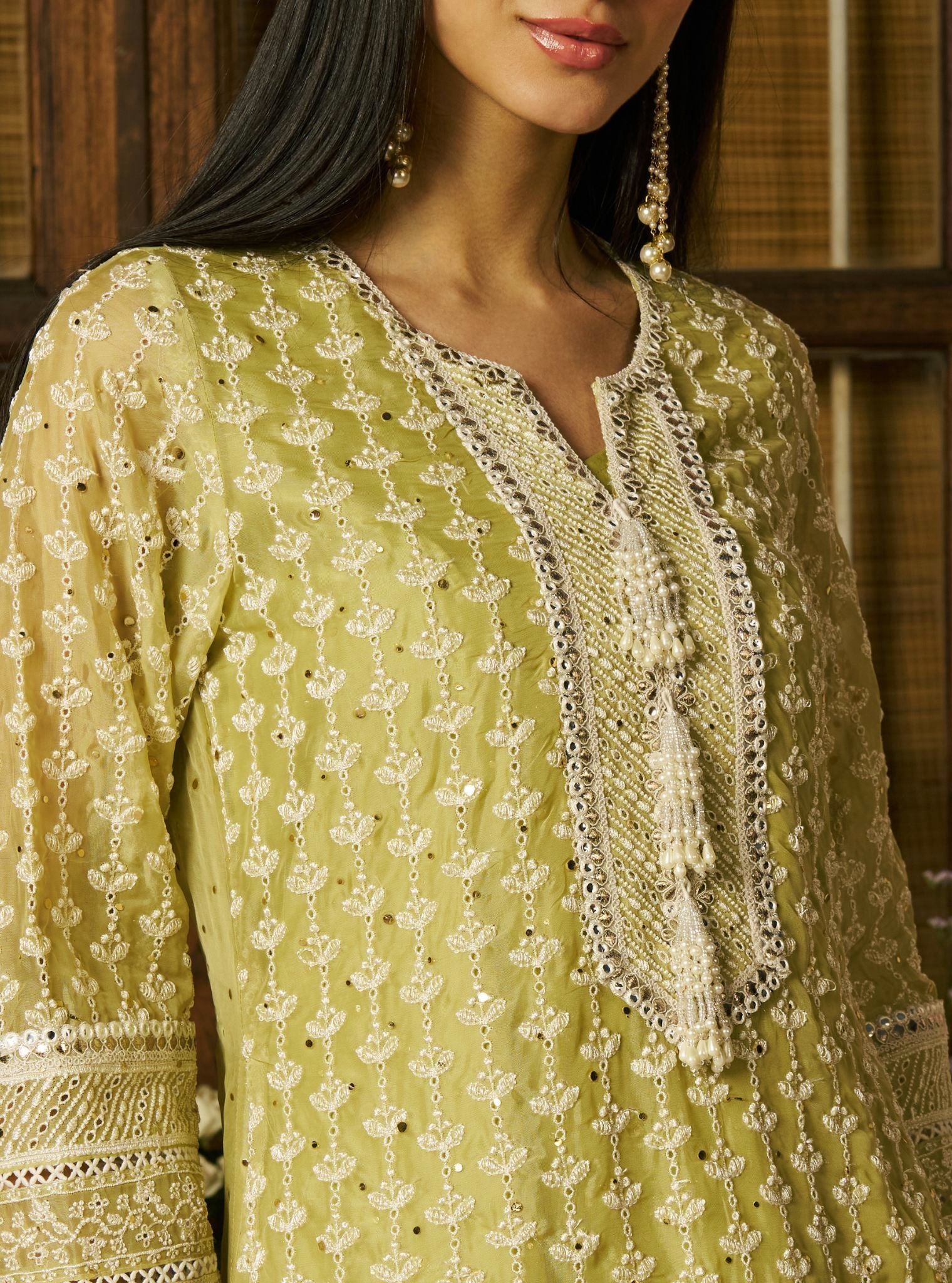 Kilol Organza Lime Kurta & Lehenga Set