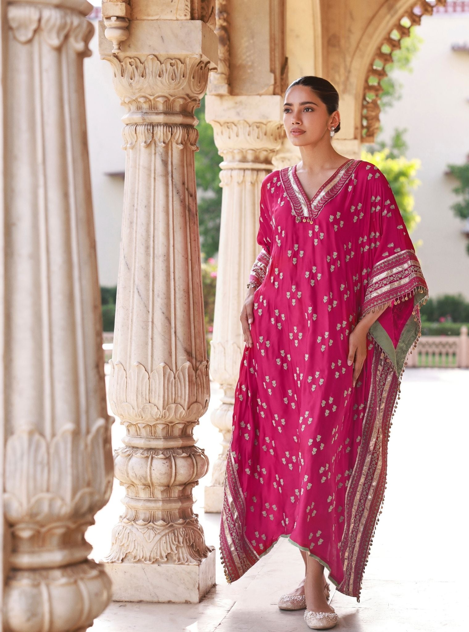 Nishaya Fuschia Bemberg Satin Kaftan