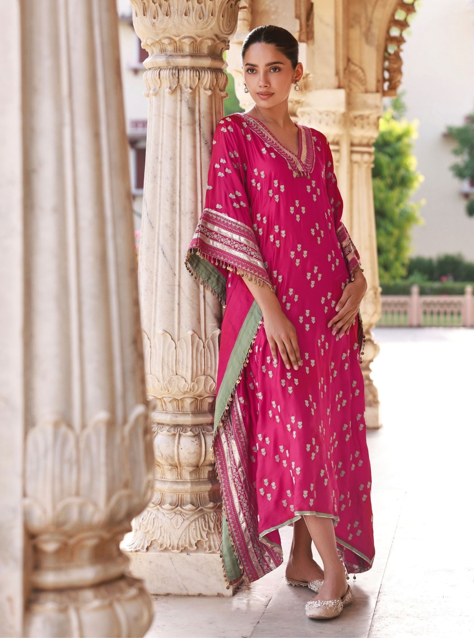 Nishaya Fuschia Bemberg Satin Kaftan