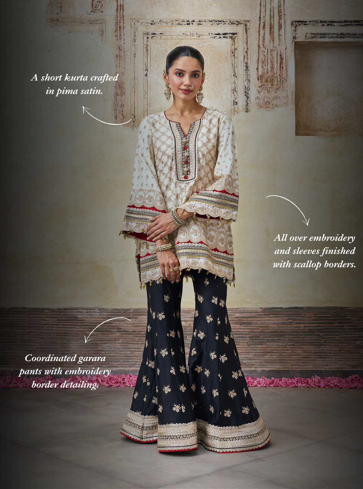 Kanti Pima Satin Off White Kurta & Sharara Set