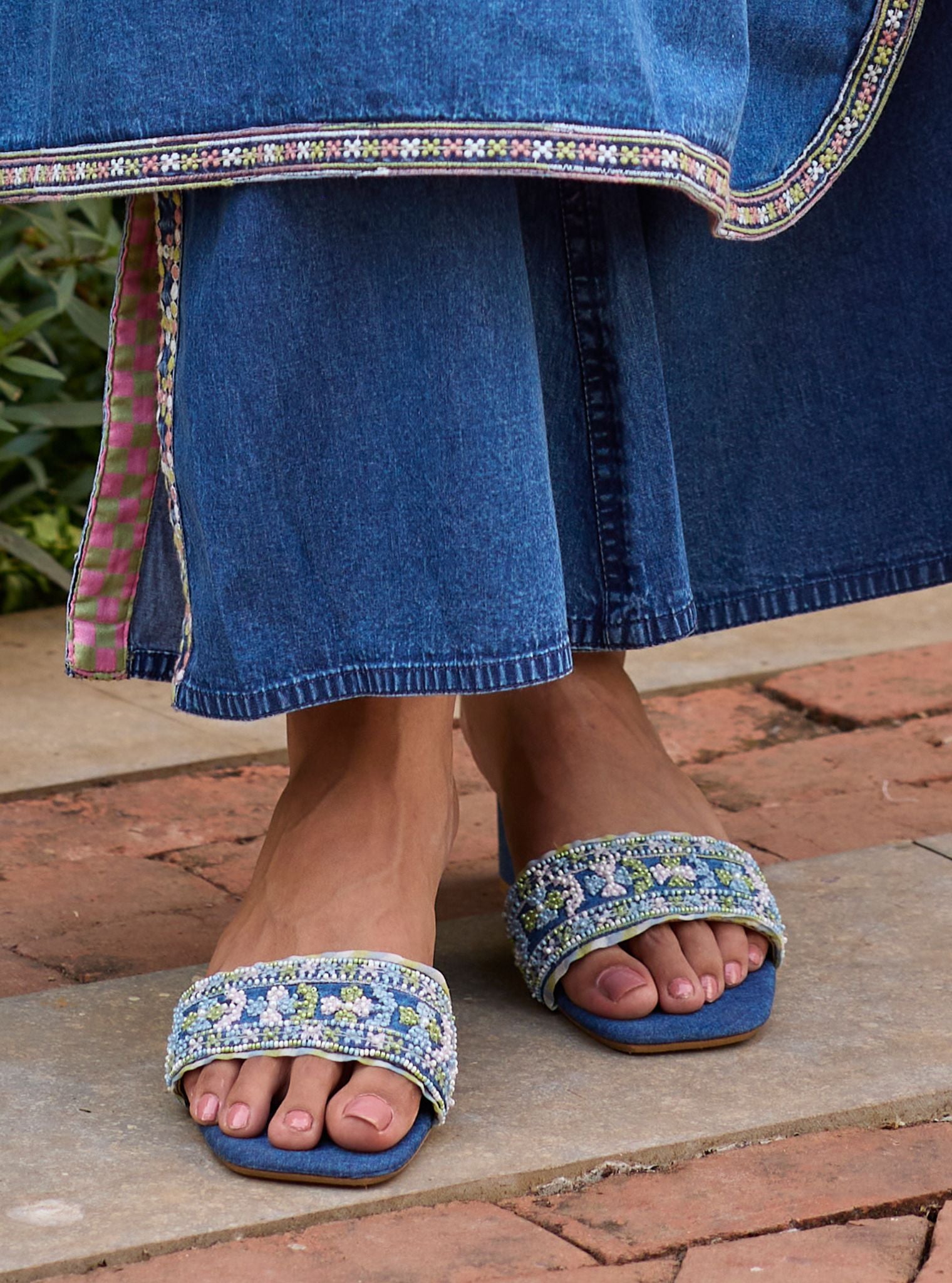 Stella Multi Colour Denim Block Heel