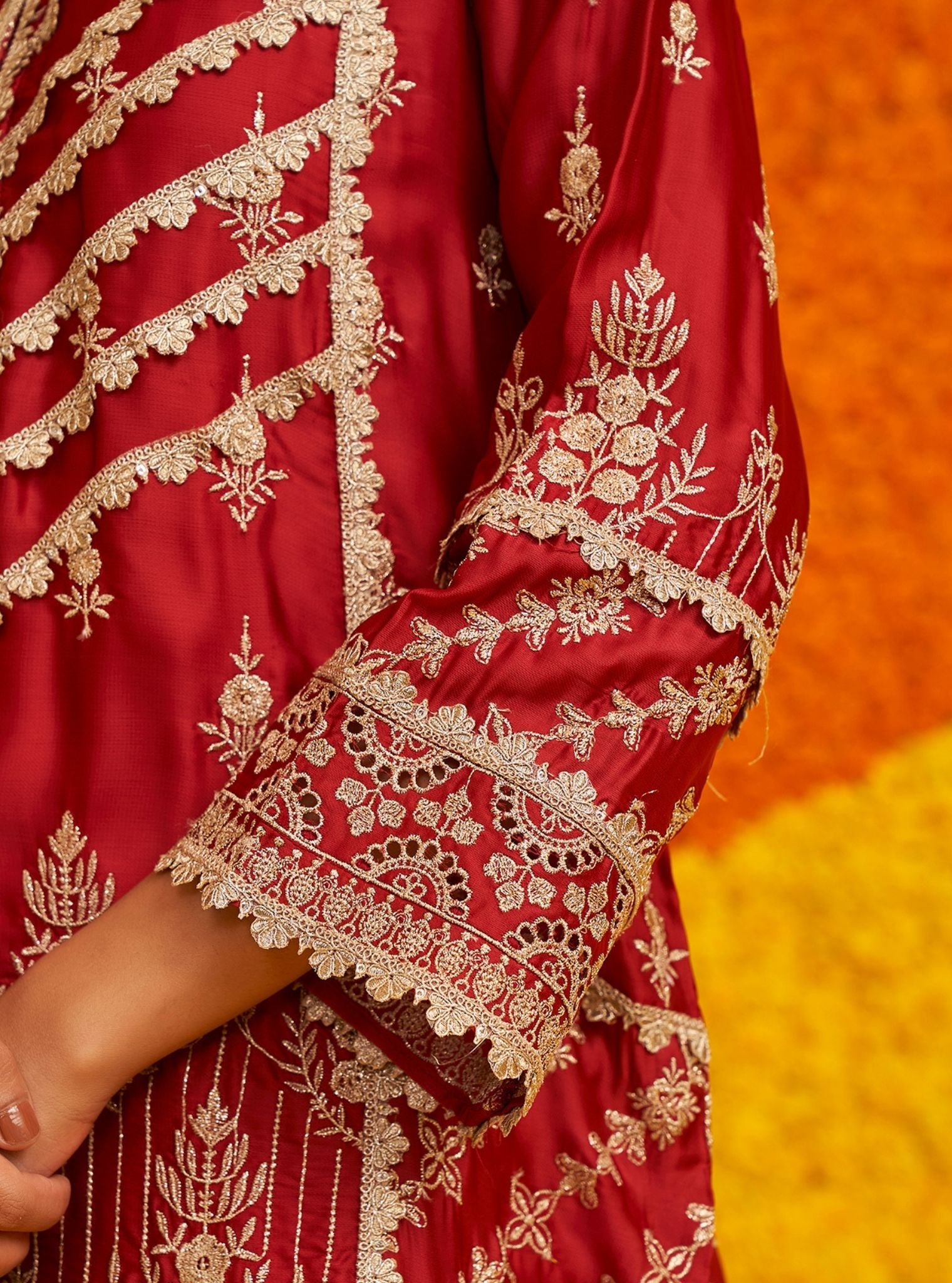 Ambar Organza Satin Red Kurta