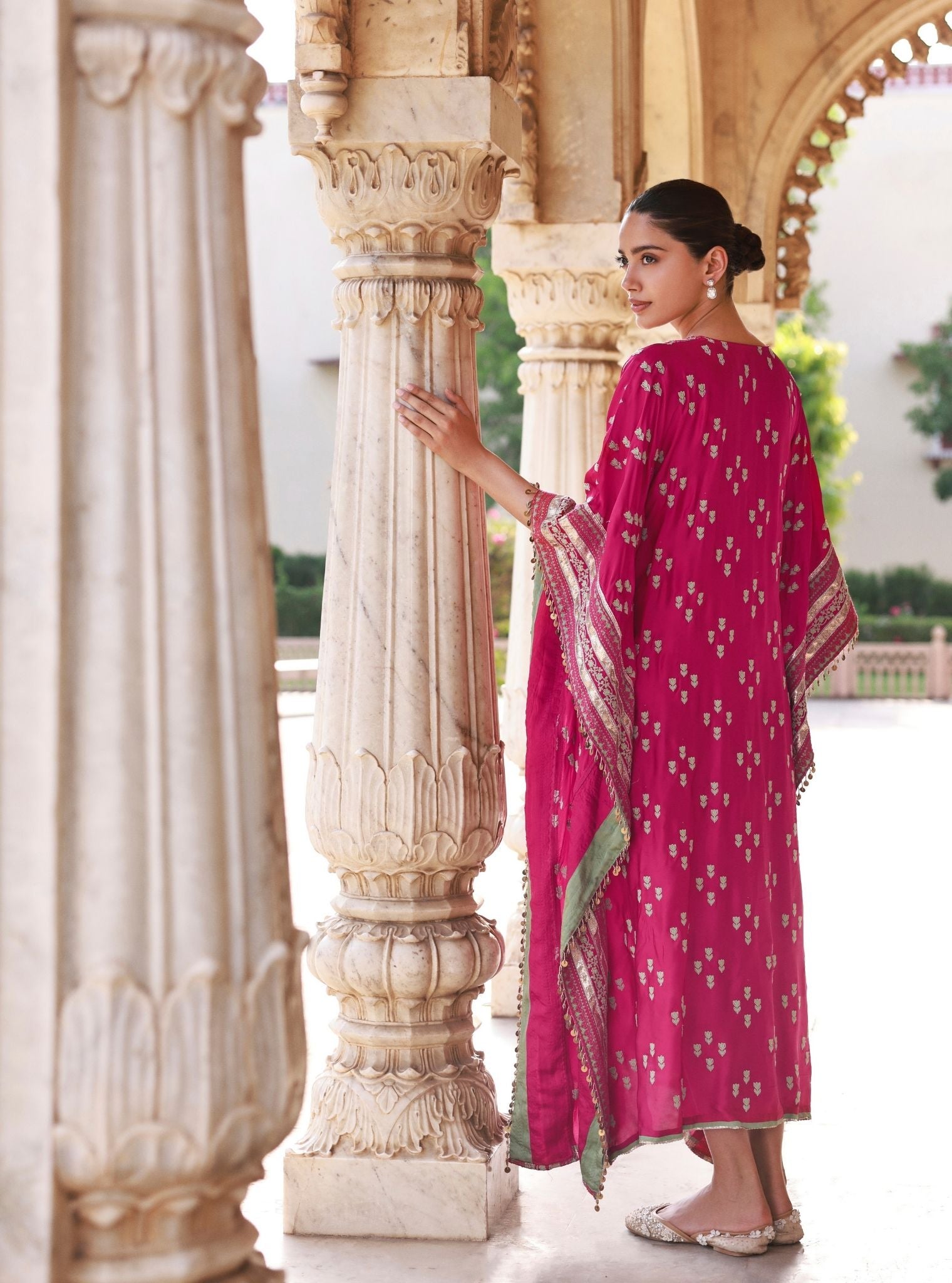 Nishaya Fuschia Bemberg Satin Kaftan