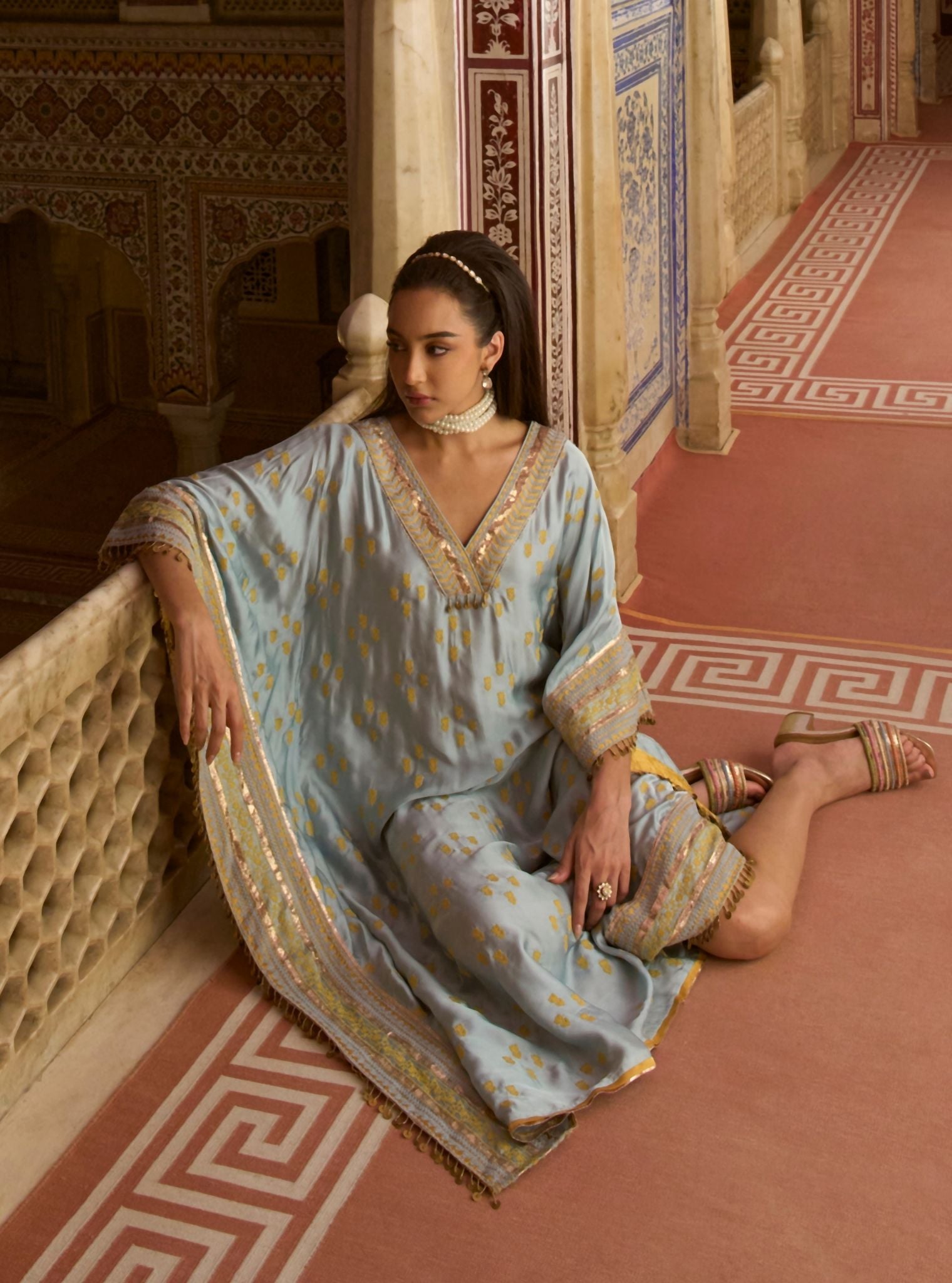 Nishaya Blue Bemberg Satin Kaftan