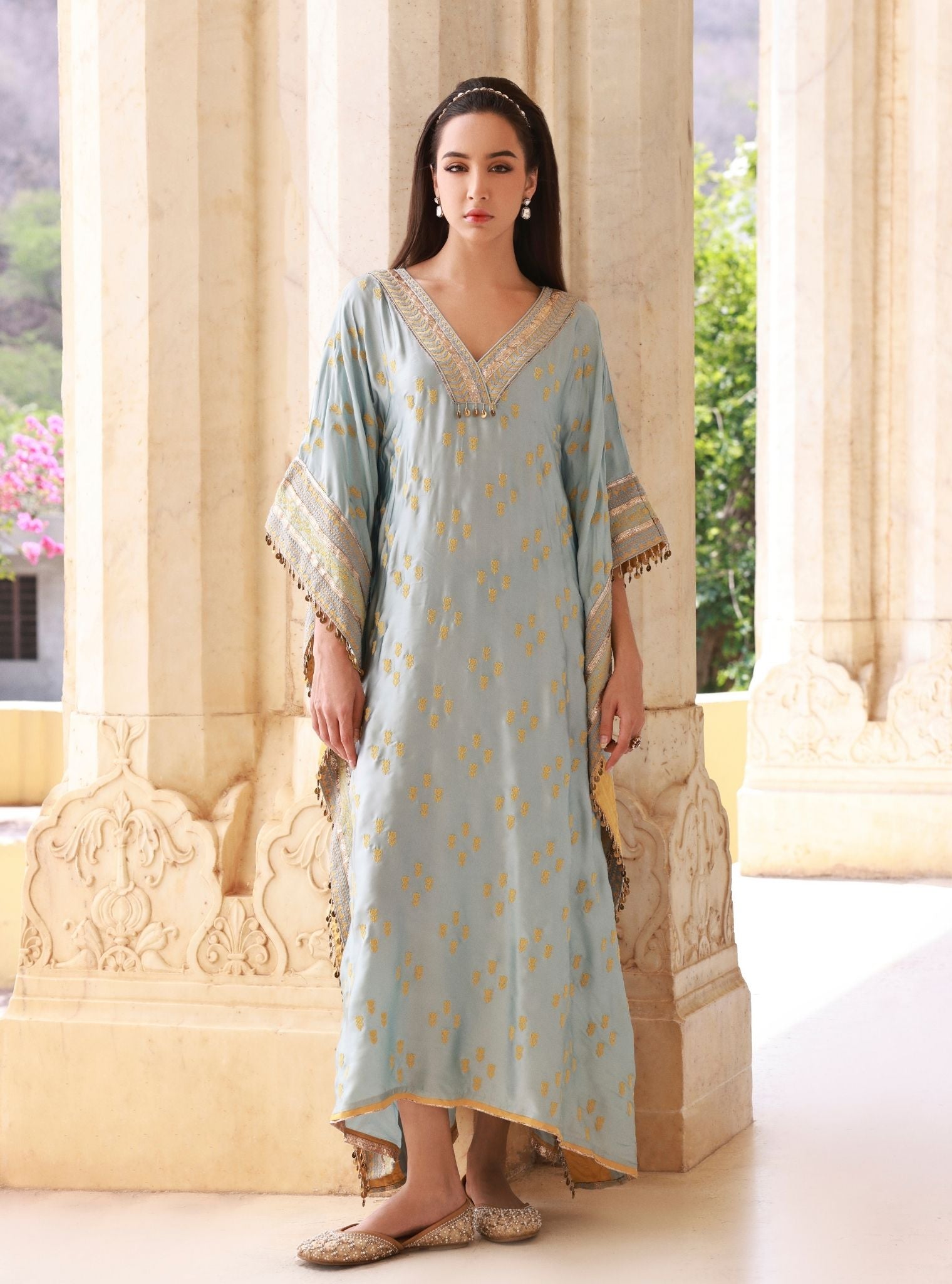 Nishaya Blue Bemberg Satin Kaftan