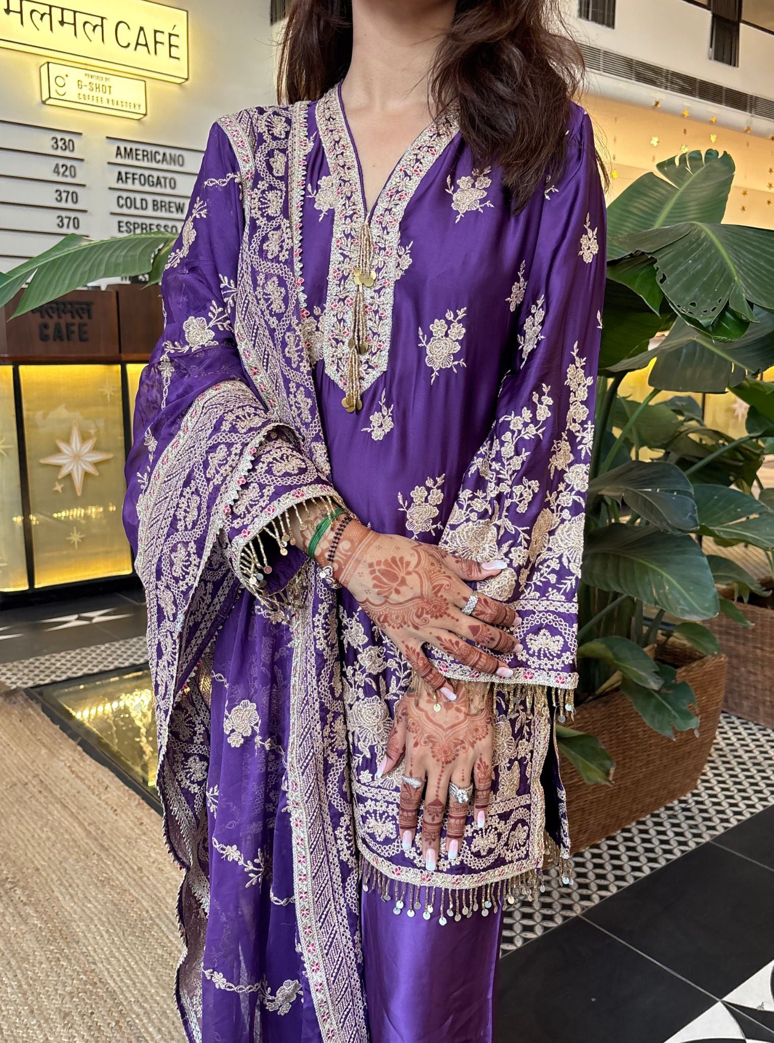 Saaj Cupro Satin Purple Kurta Set