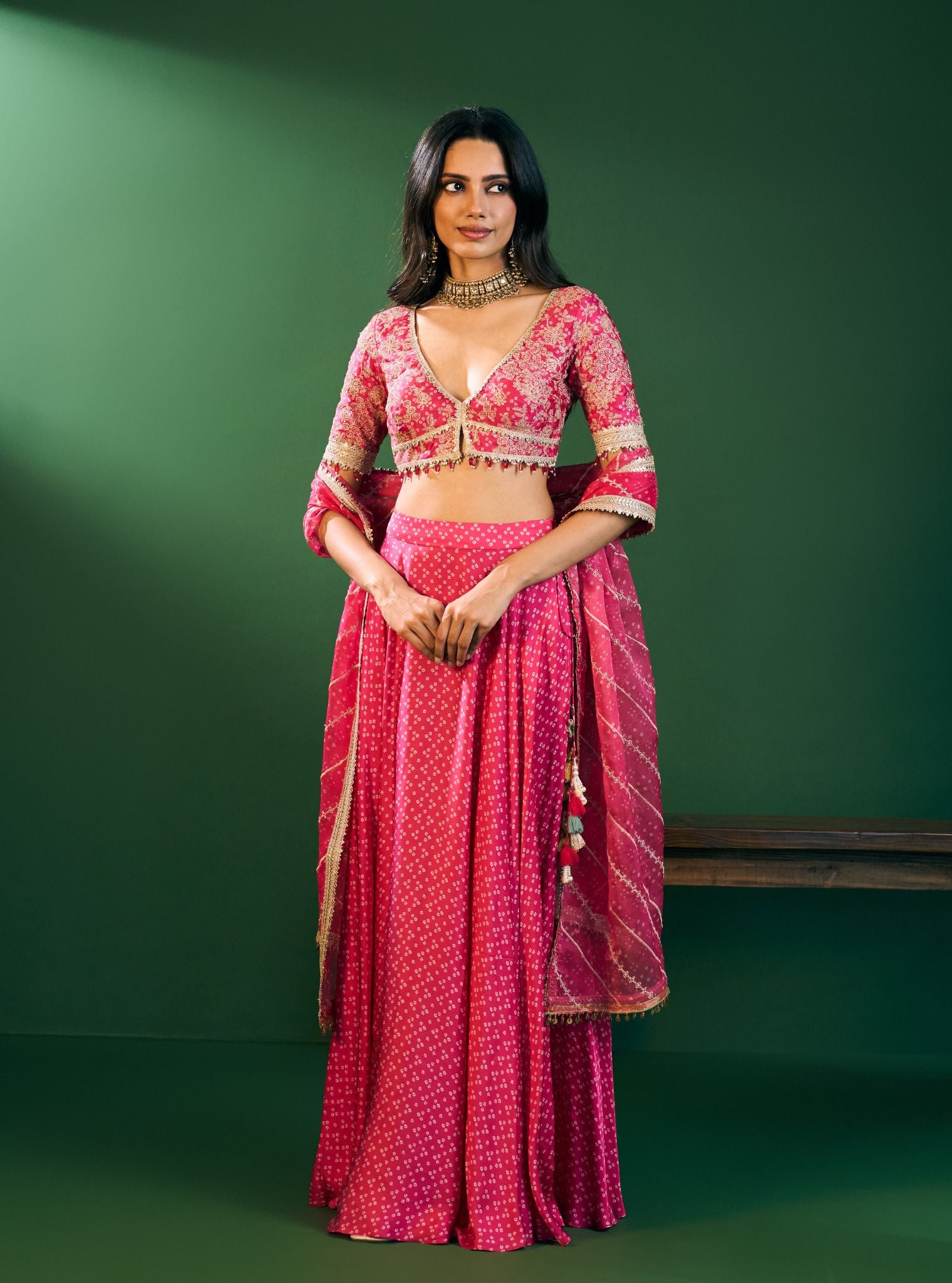 Kuni Cupro Satin Printed Fuschia Skirt