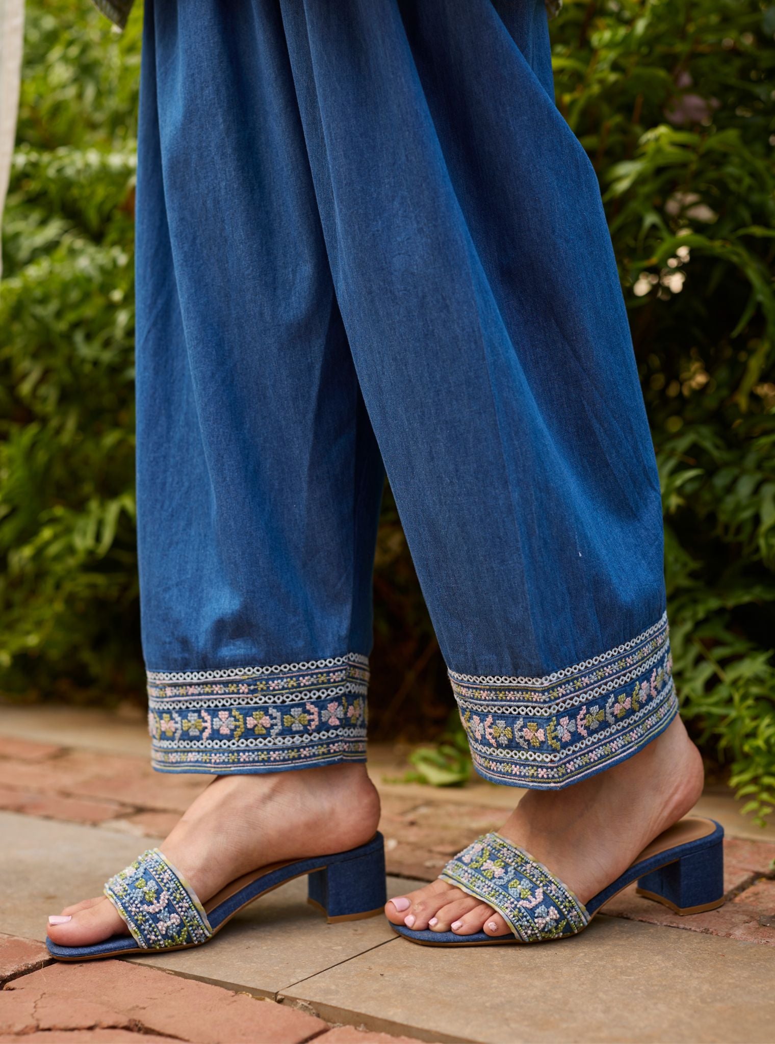 Stella Multi Colour Denim Block Heel