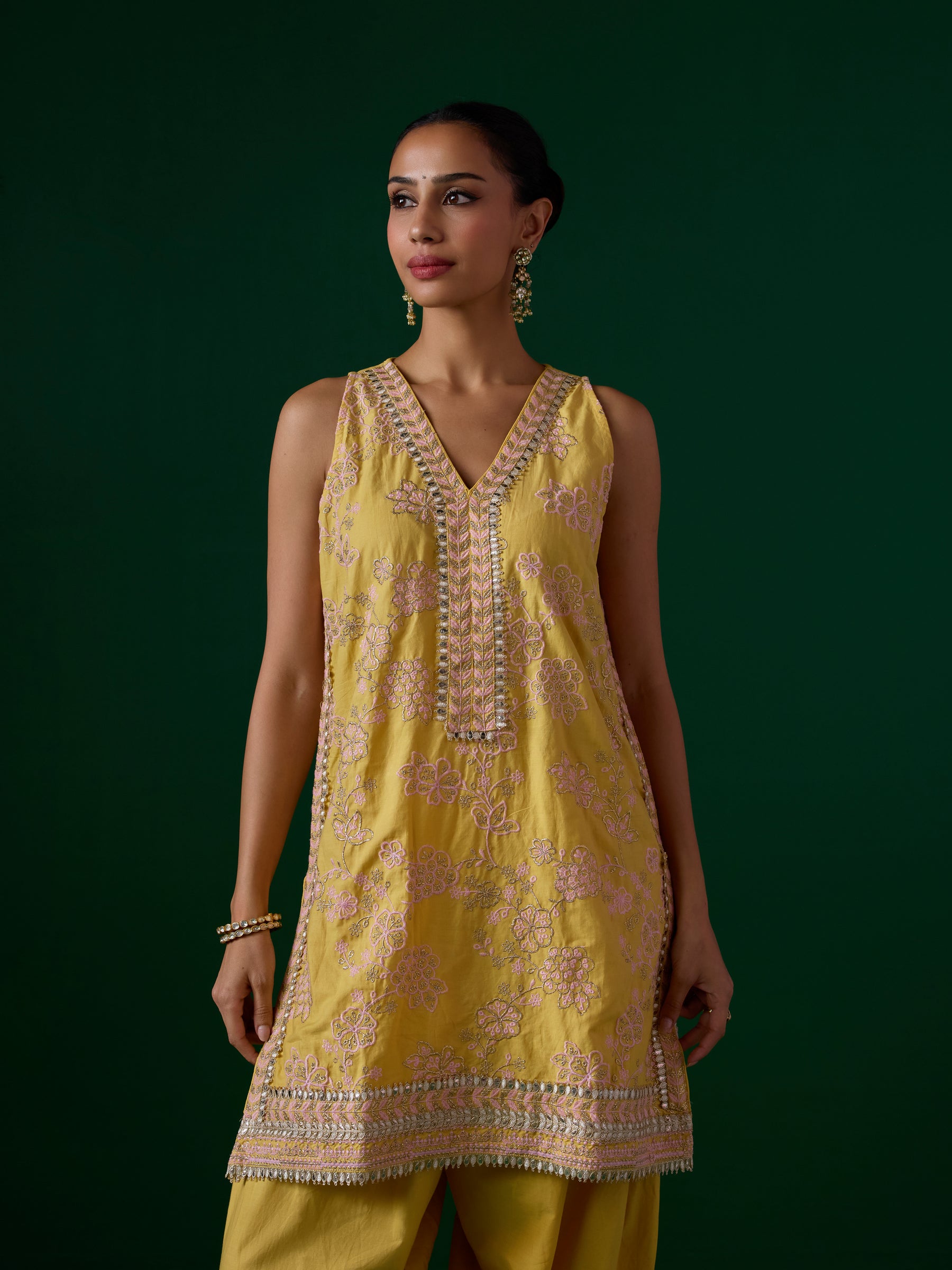 Jivara Supima Cotton Yellow Kurta With Farshi Salwar