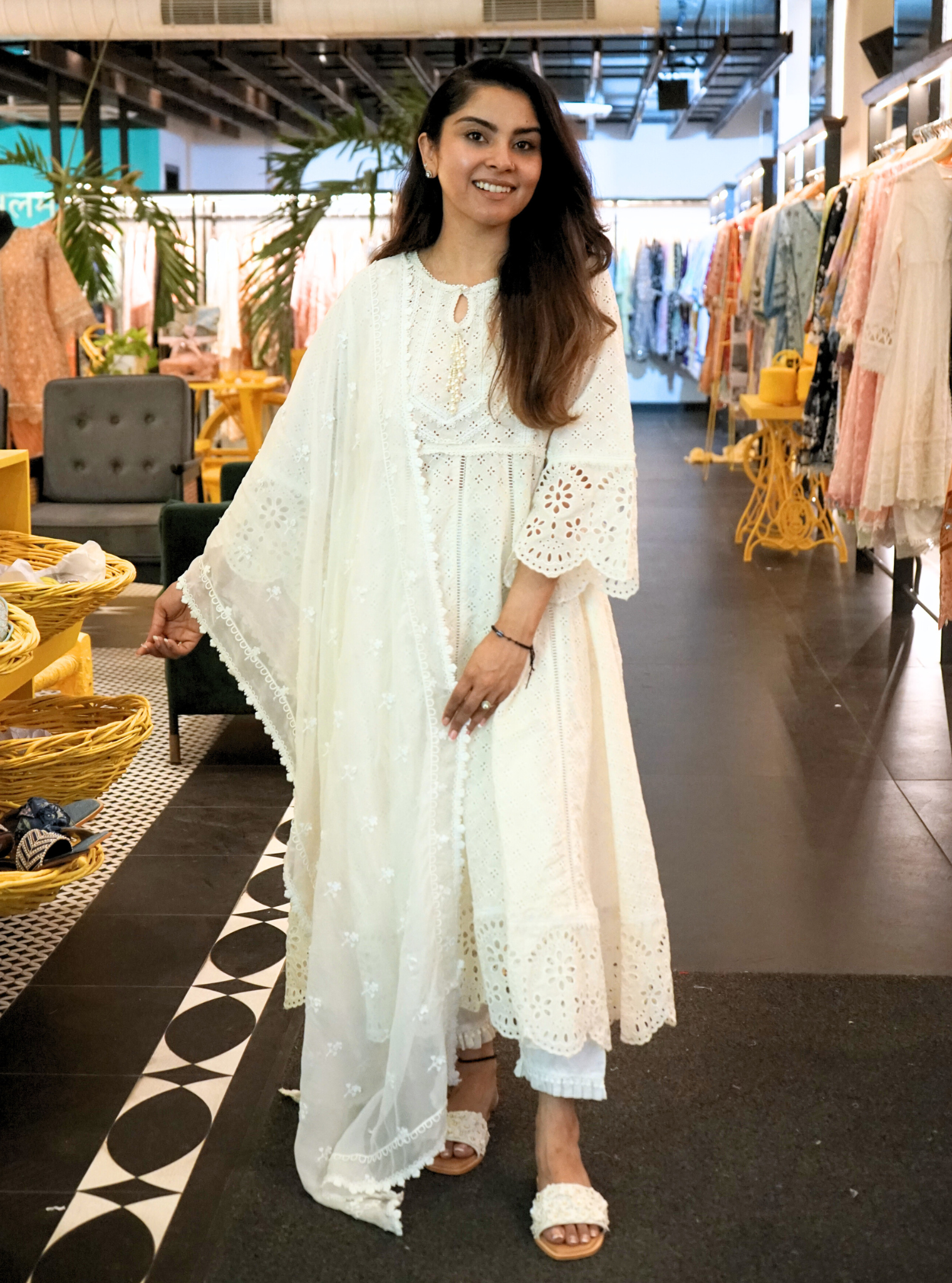 Arris Supima Cotton White Anarkali Kurta Set