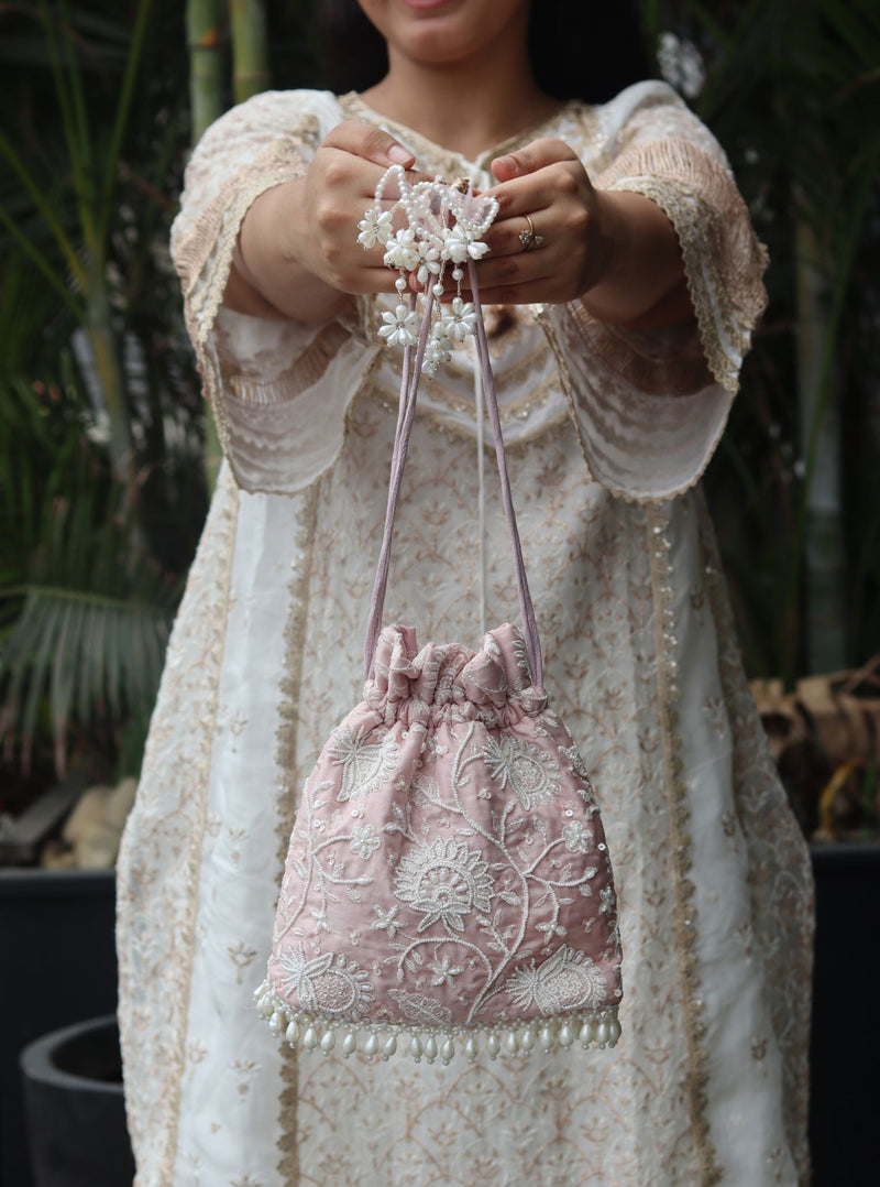 Mulmul Dewangi Off White Potli Bag