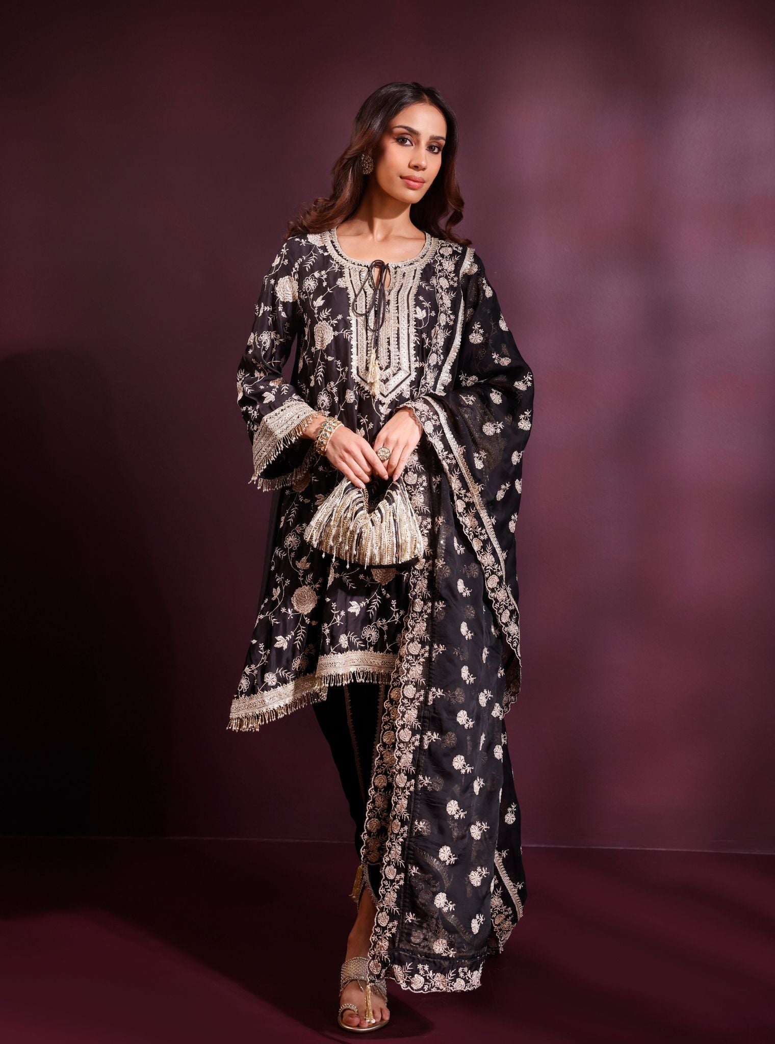 Sanae Cupro Satin Black Kurta Set