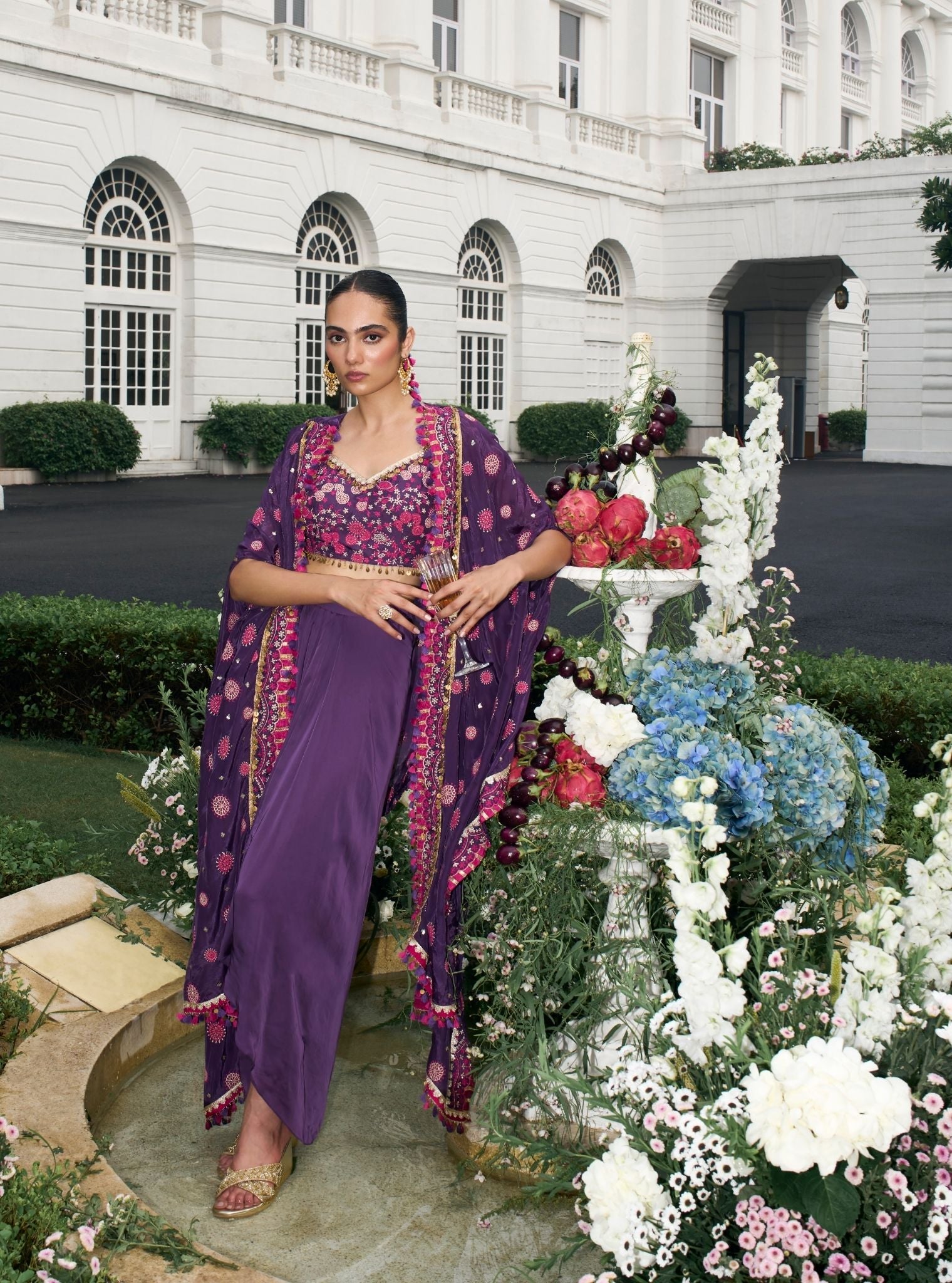 Parinay Glass Organza Purple Cape With Skirt