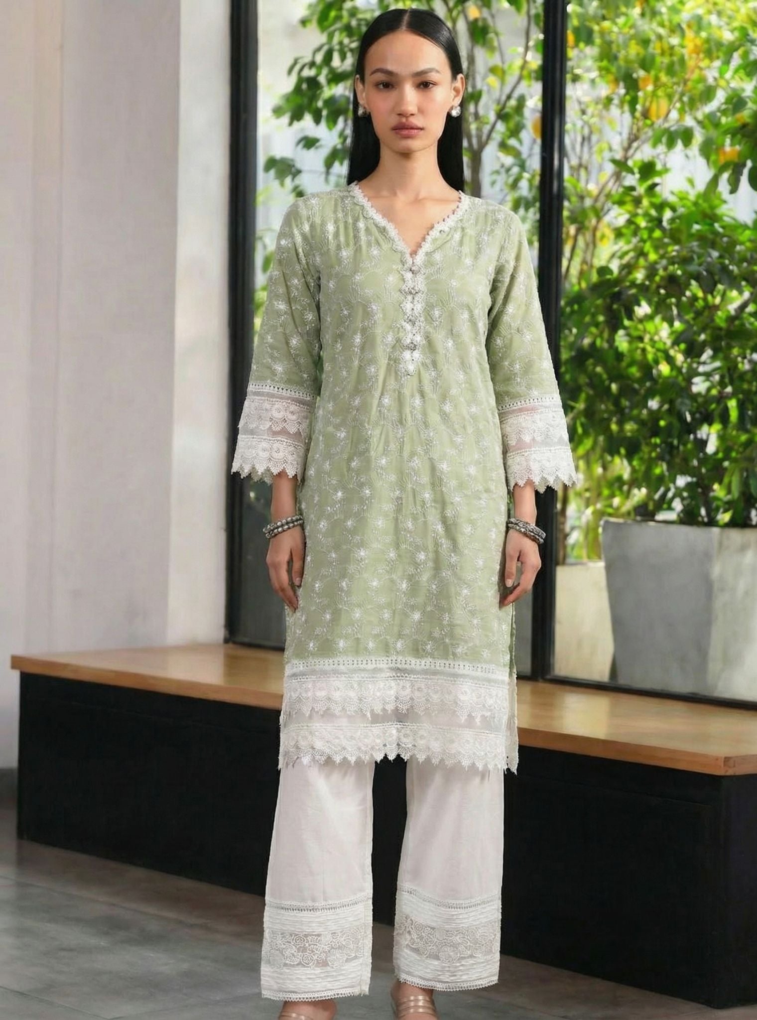 Ivy Supima Cotton Green Kurta Set