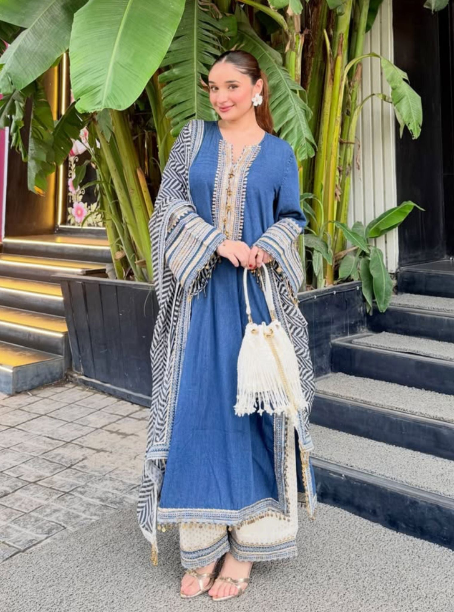 Samvi Denim Long Kurta Set