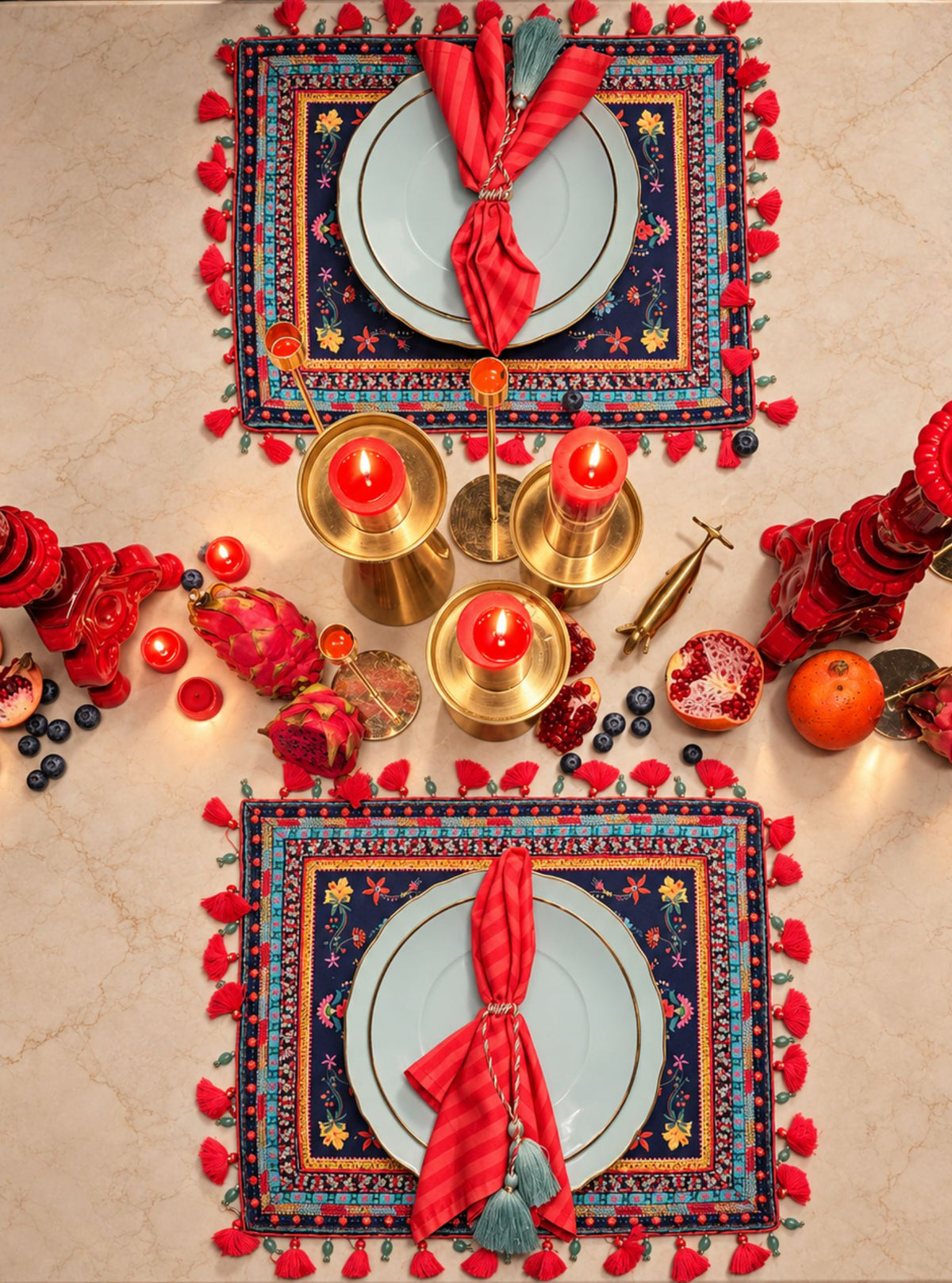 Midnight Bloom Printed Placemat Set in Navy