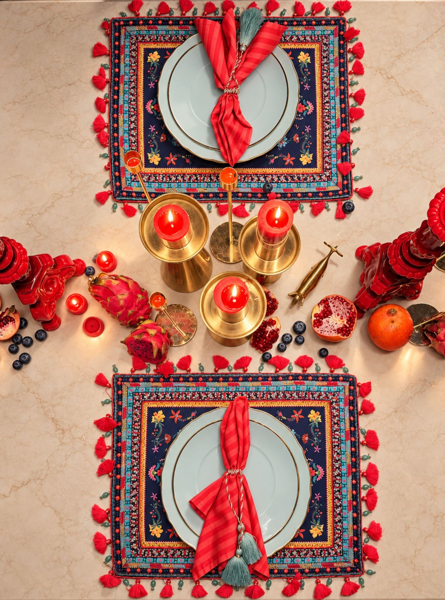 Midnight Bloom Printed Placemat Set in Navy