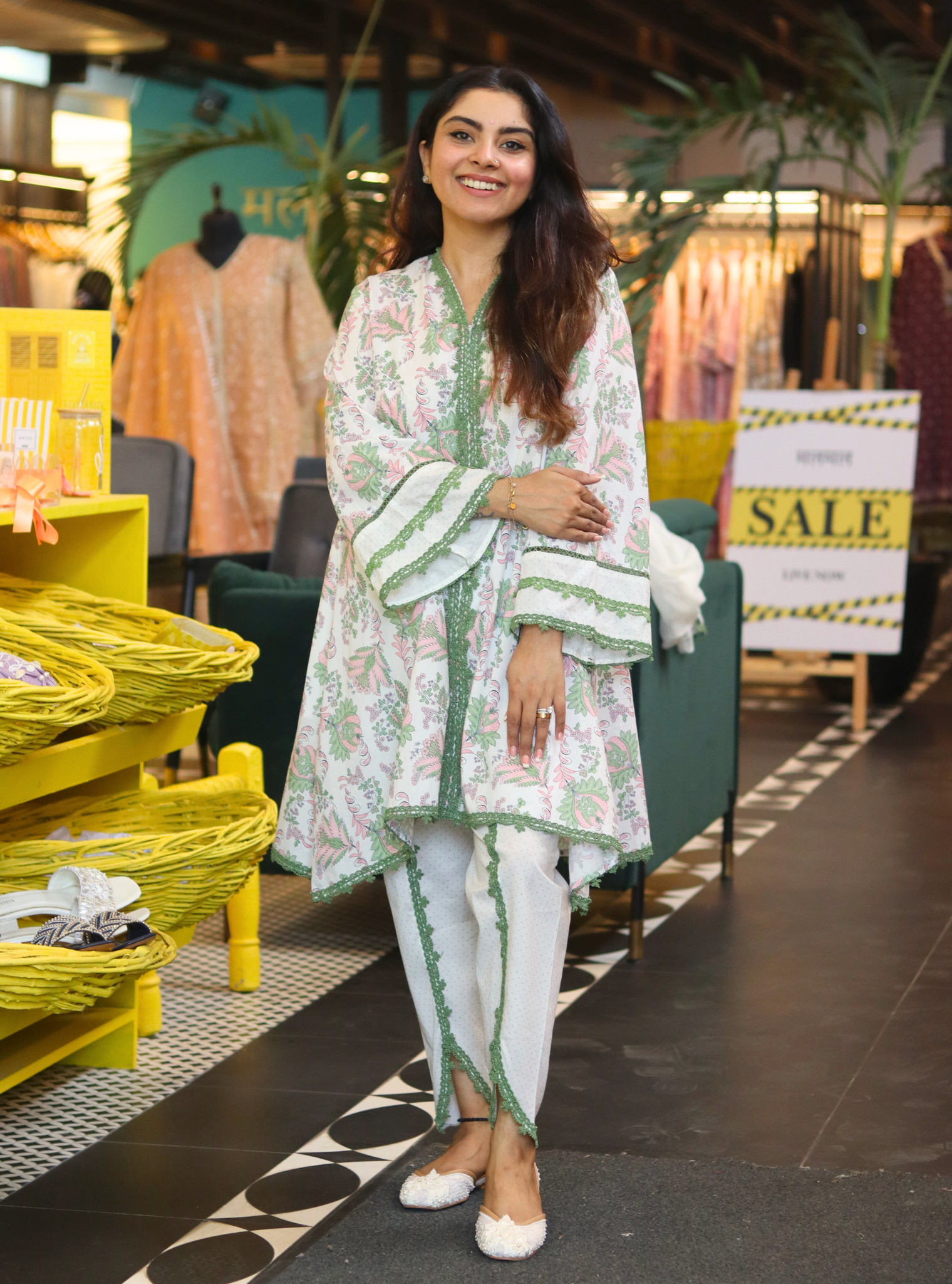 Mulmul Chintz Azura Green Kurta With Mulmul Chintz Azura Green Dhoti