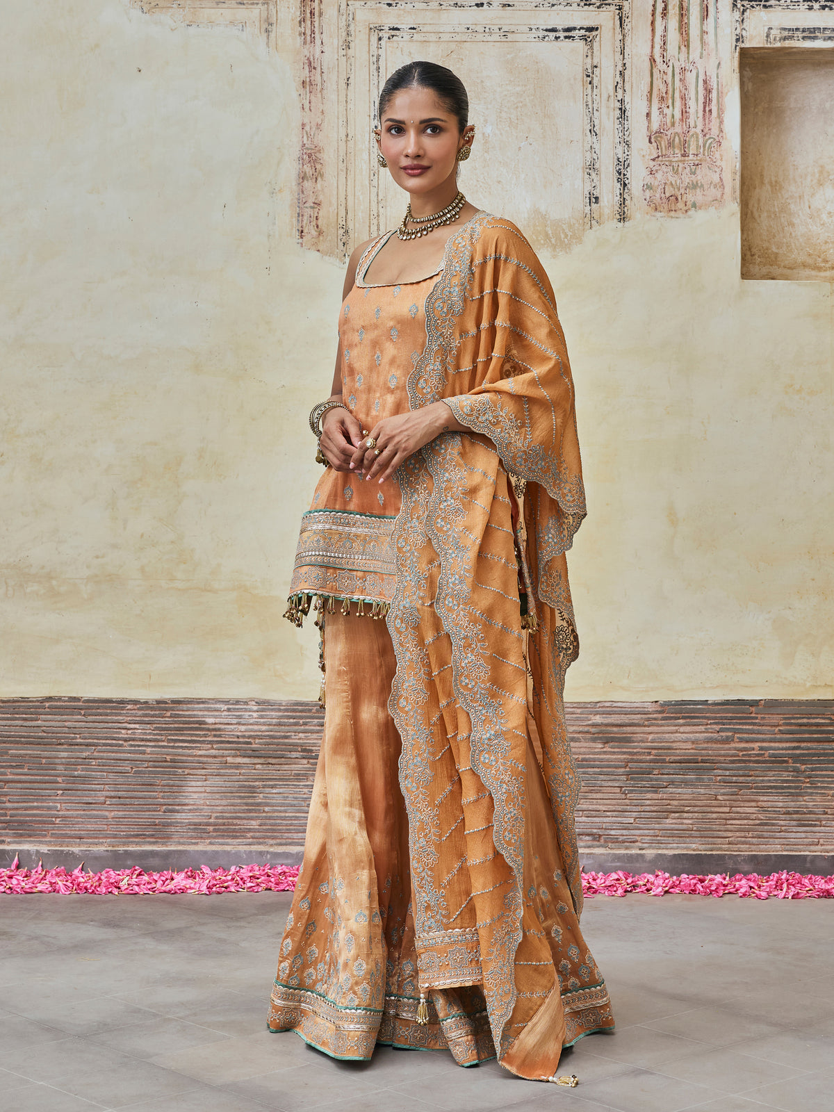 Jugal Bemberg Tissue Orange Kurta with Sharara