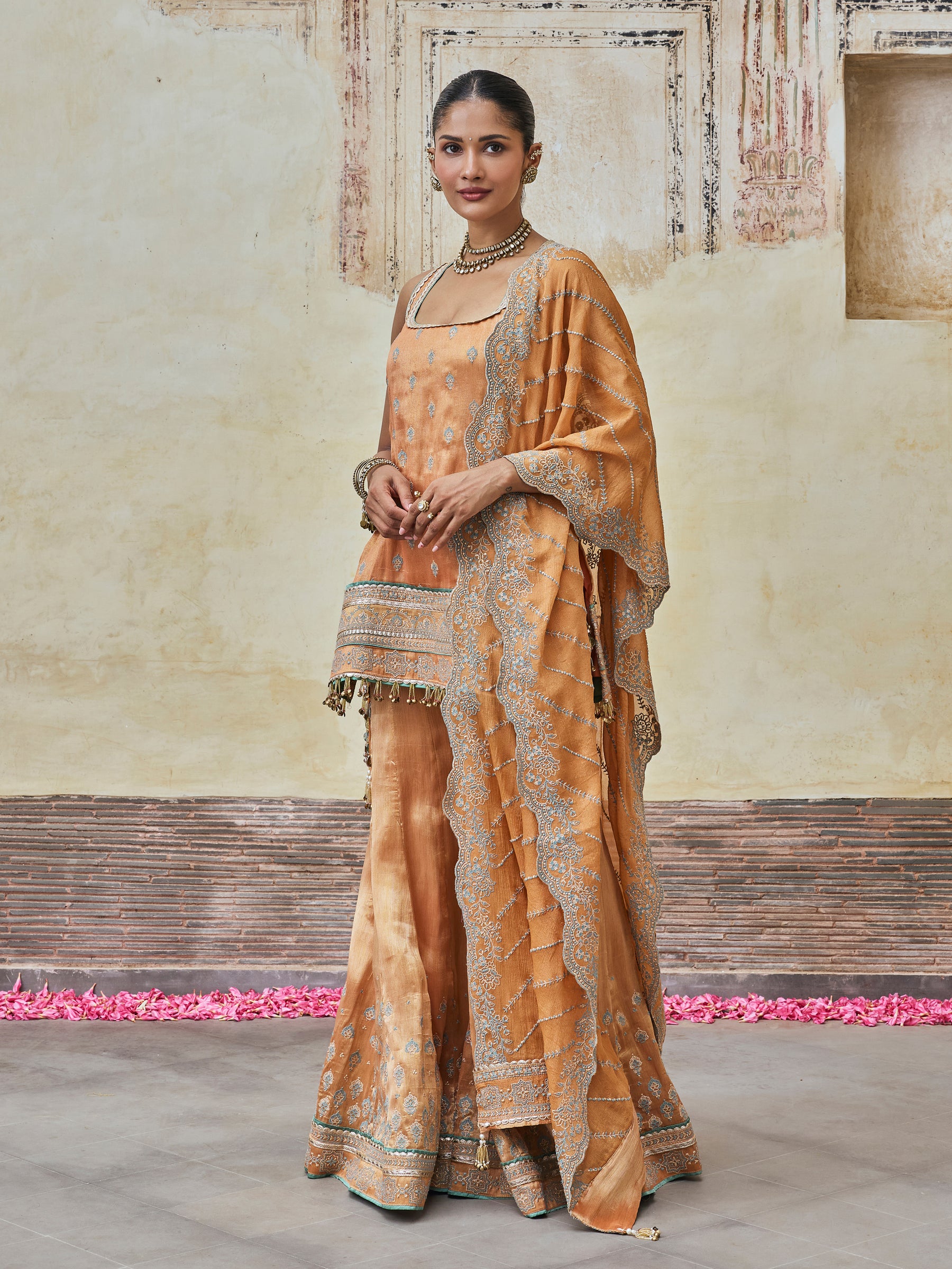 Jugal Bemberg Tissue Orange Kurta with Sharara