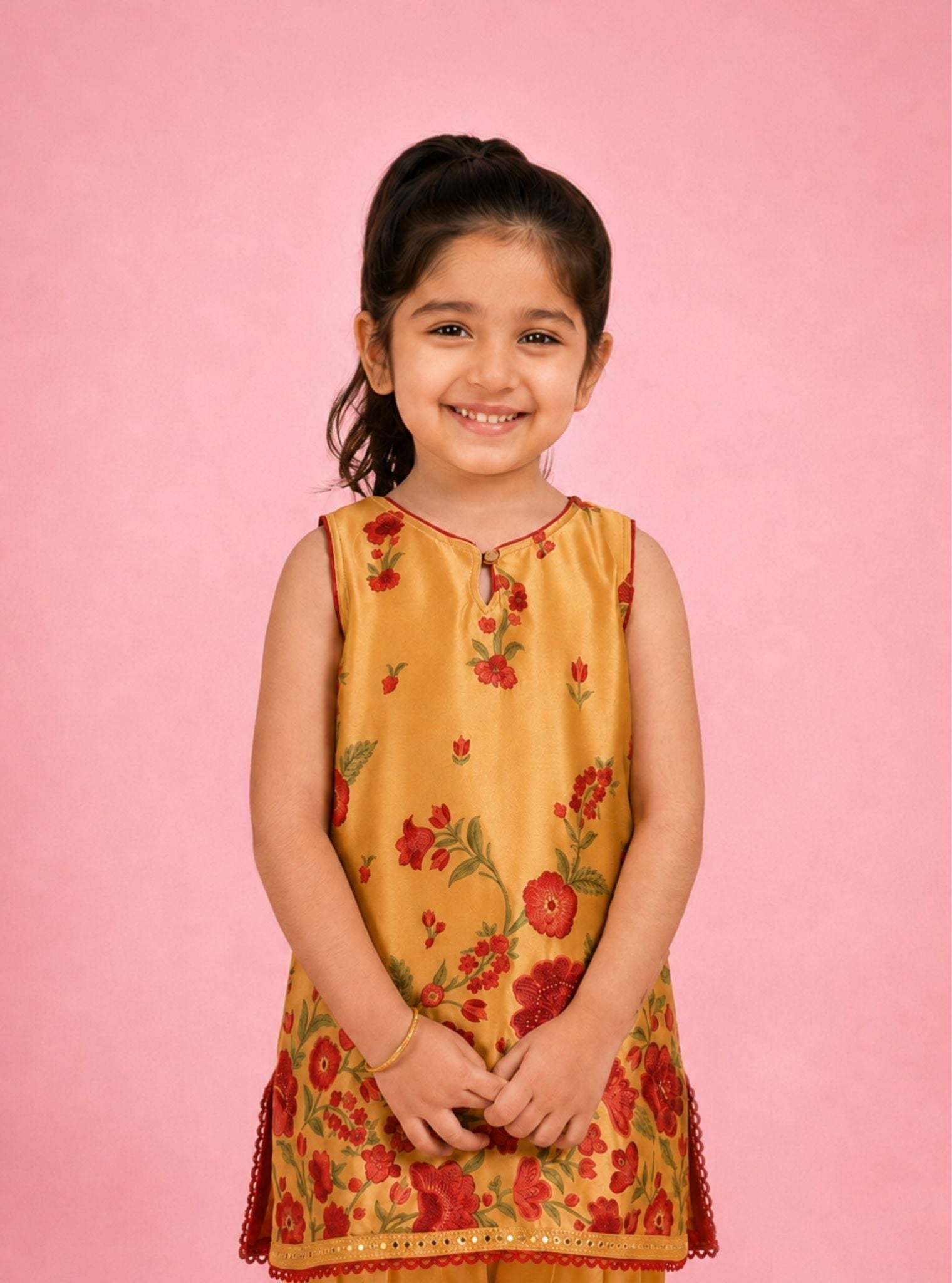 Rini Cupro Satin Printed Mustard Kurta Set