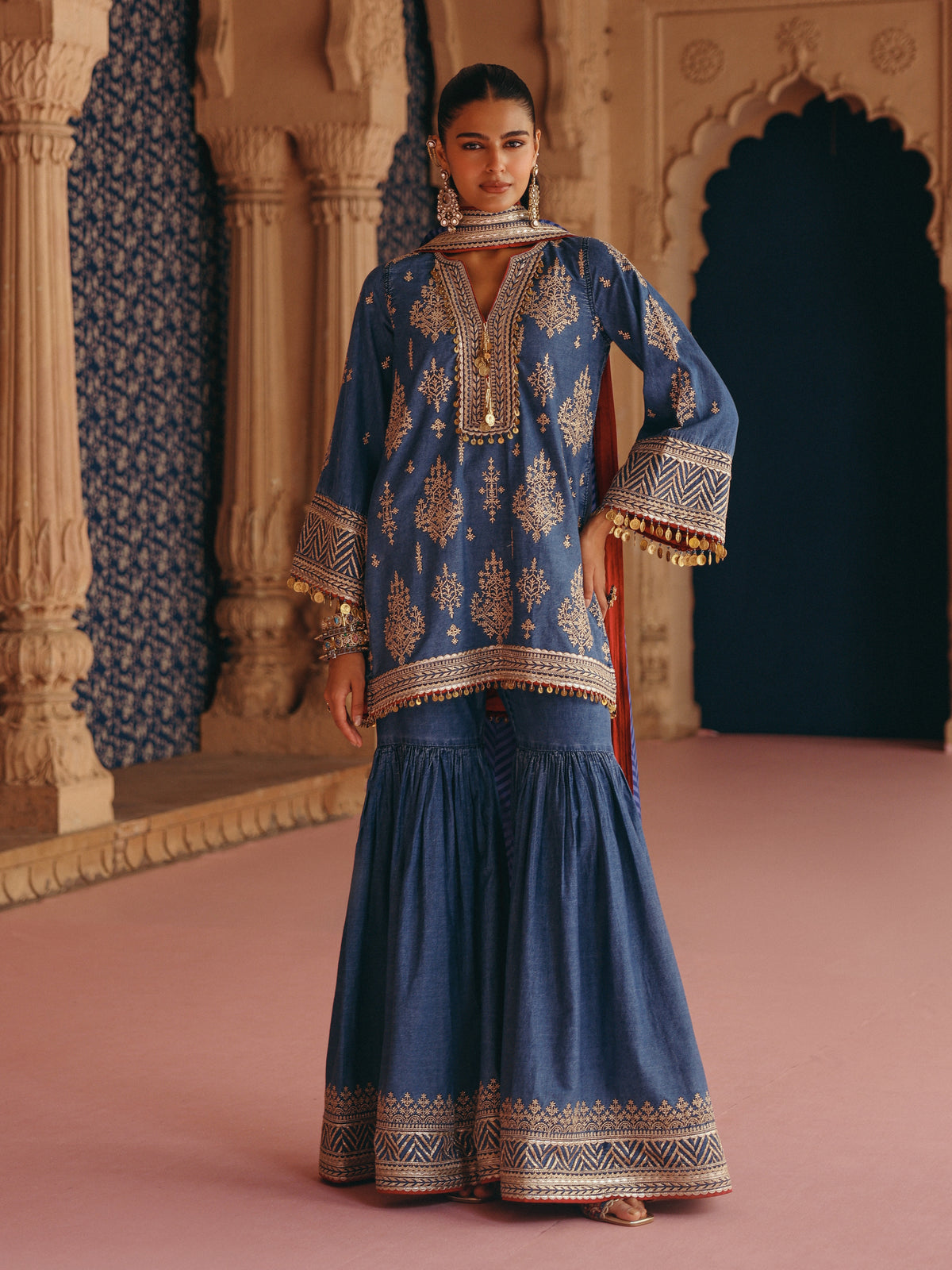 Beri Denim Short Kurta with Sharara