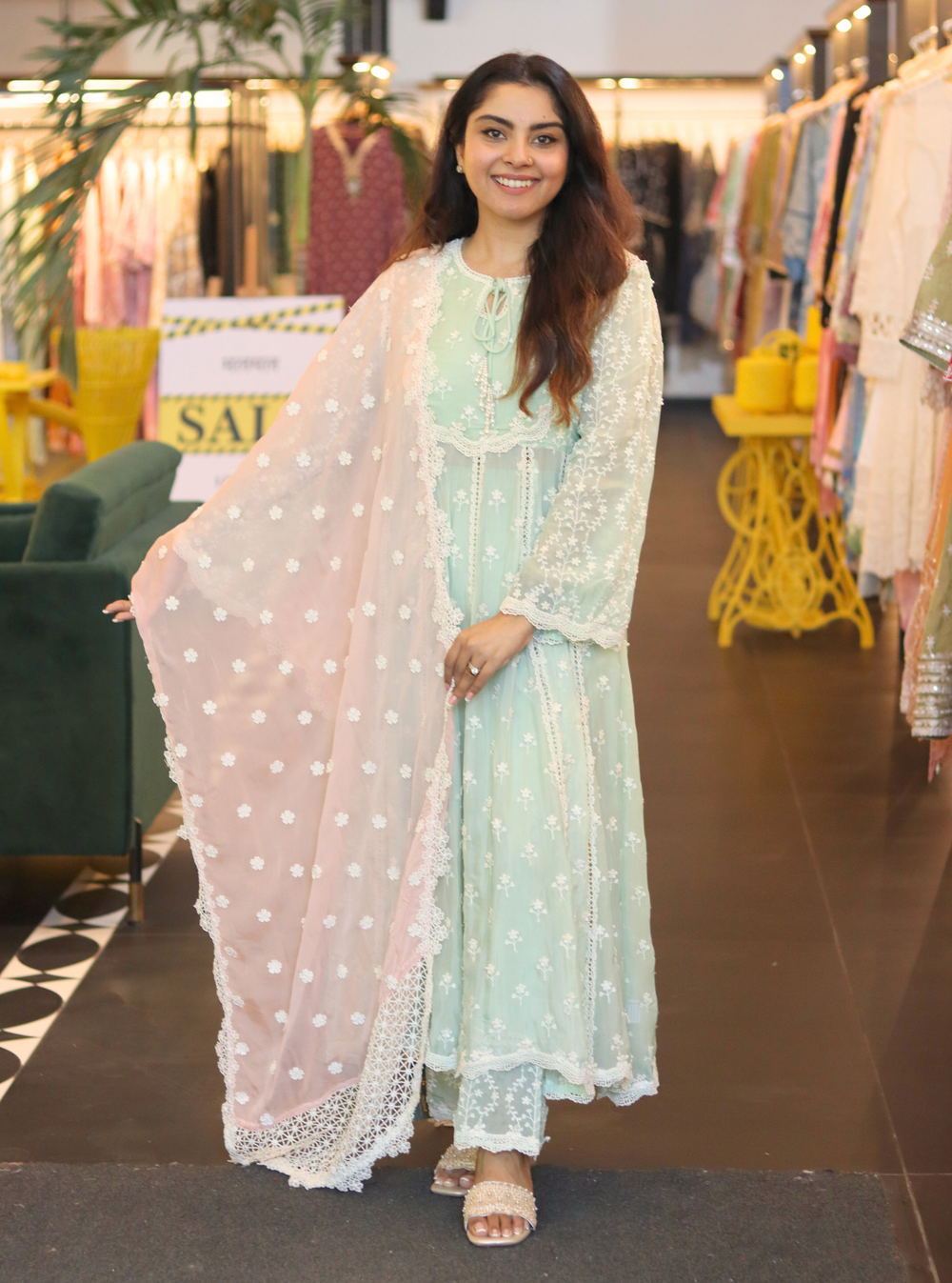 Prasatti Organza Green Anarkali Kurta Set main image 1