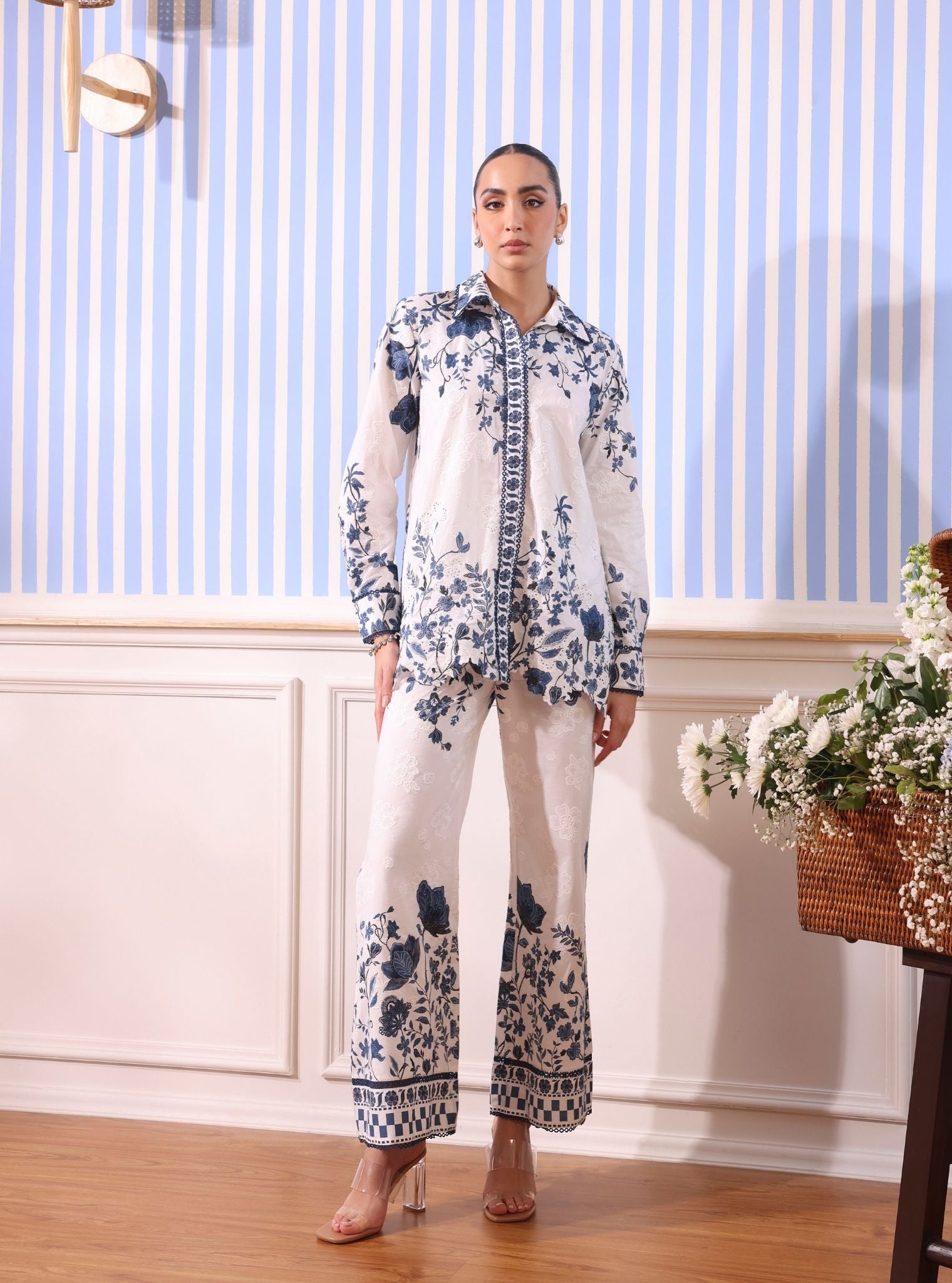 Ujjvala Supima Cotton White/Blue Co-ord Set