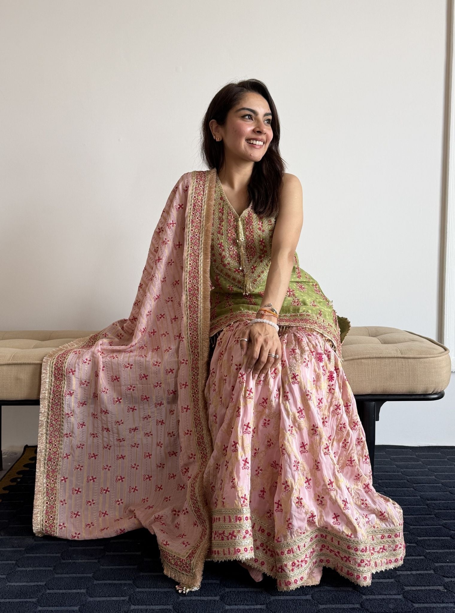 Dali Banarasi Green Kurta with Garara