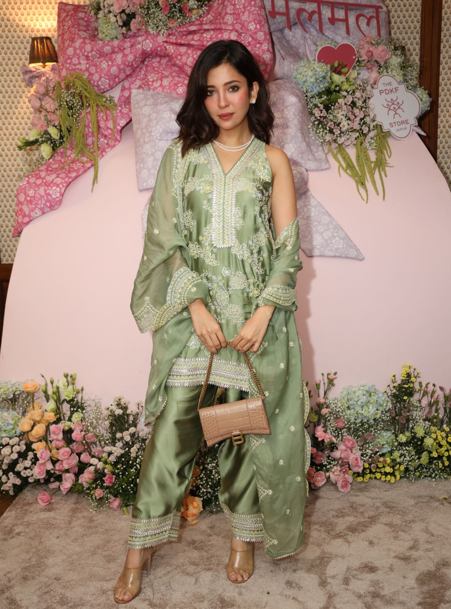 Jivara Bemberg Satin Sage Green Kurta Set