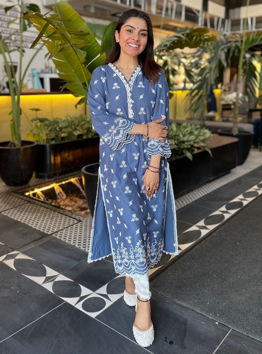 Satari Supima Cotton Navy Kurta Set