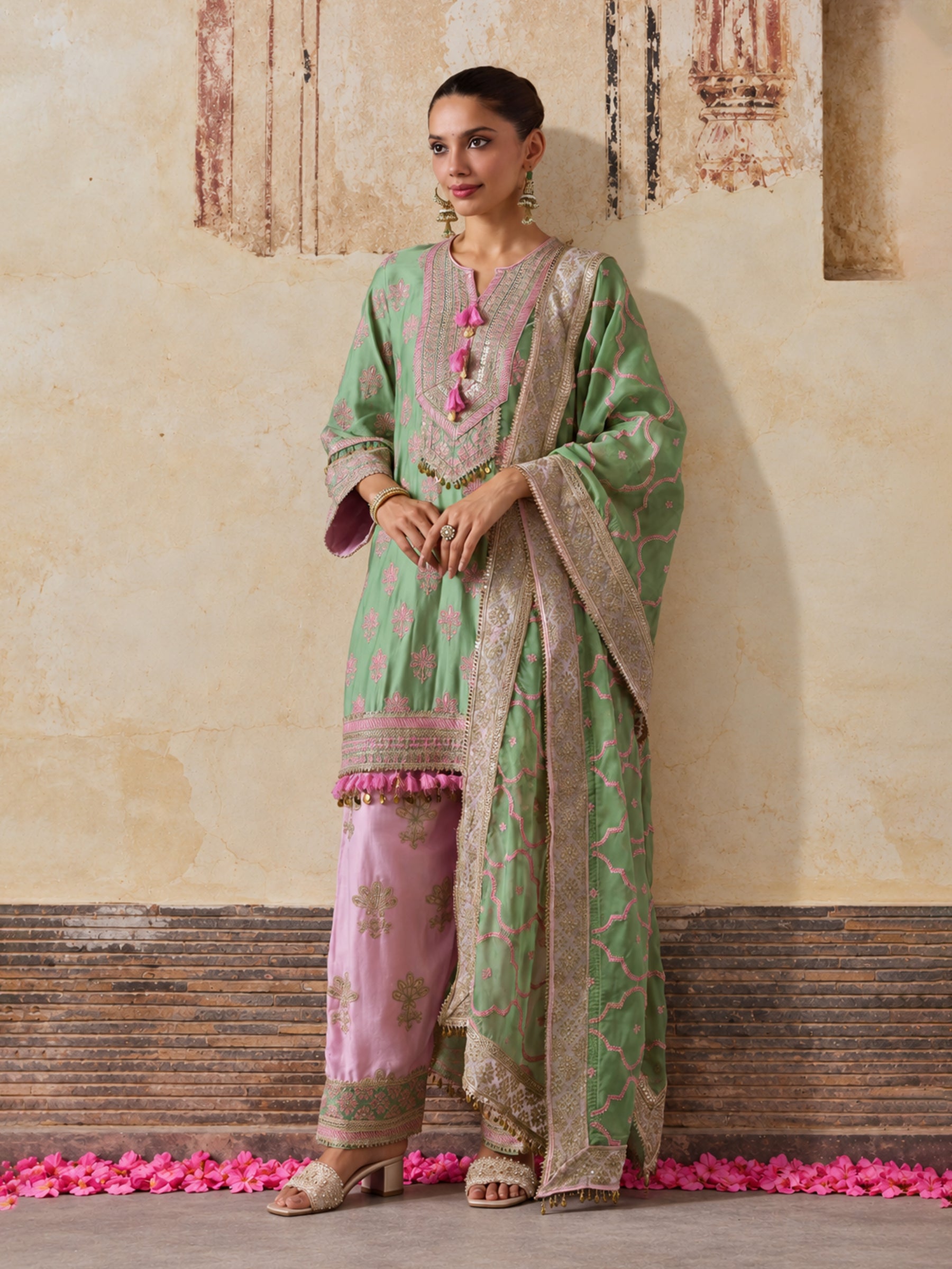 Lani Pima Satin Green Kurta Set