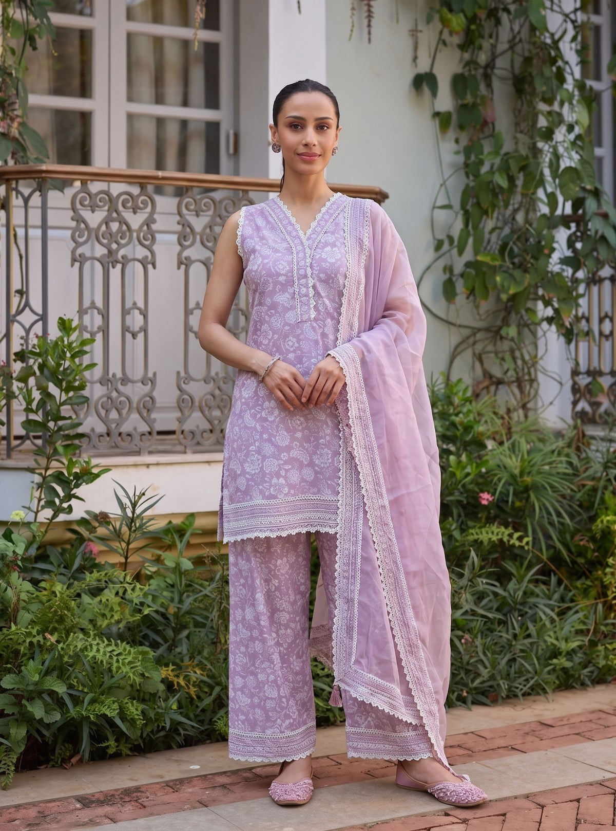 Ivya Supima Cotton Printed Lilac Kurta Set