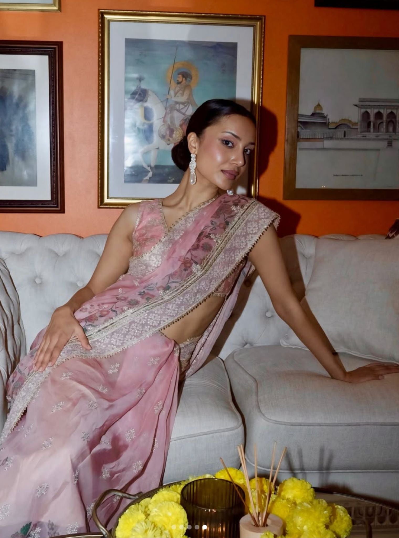 Leya Organza Printed Pink Saree