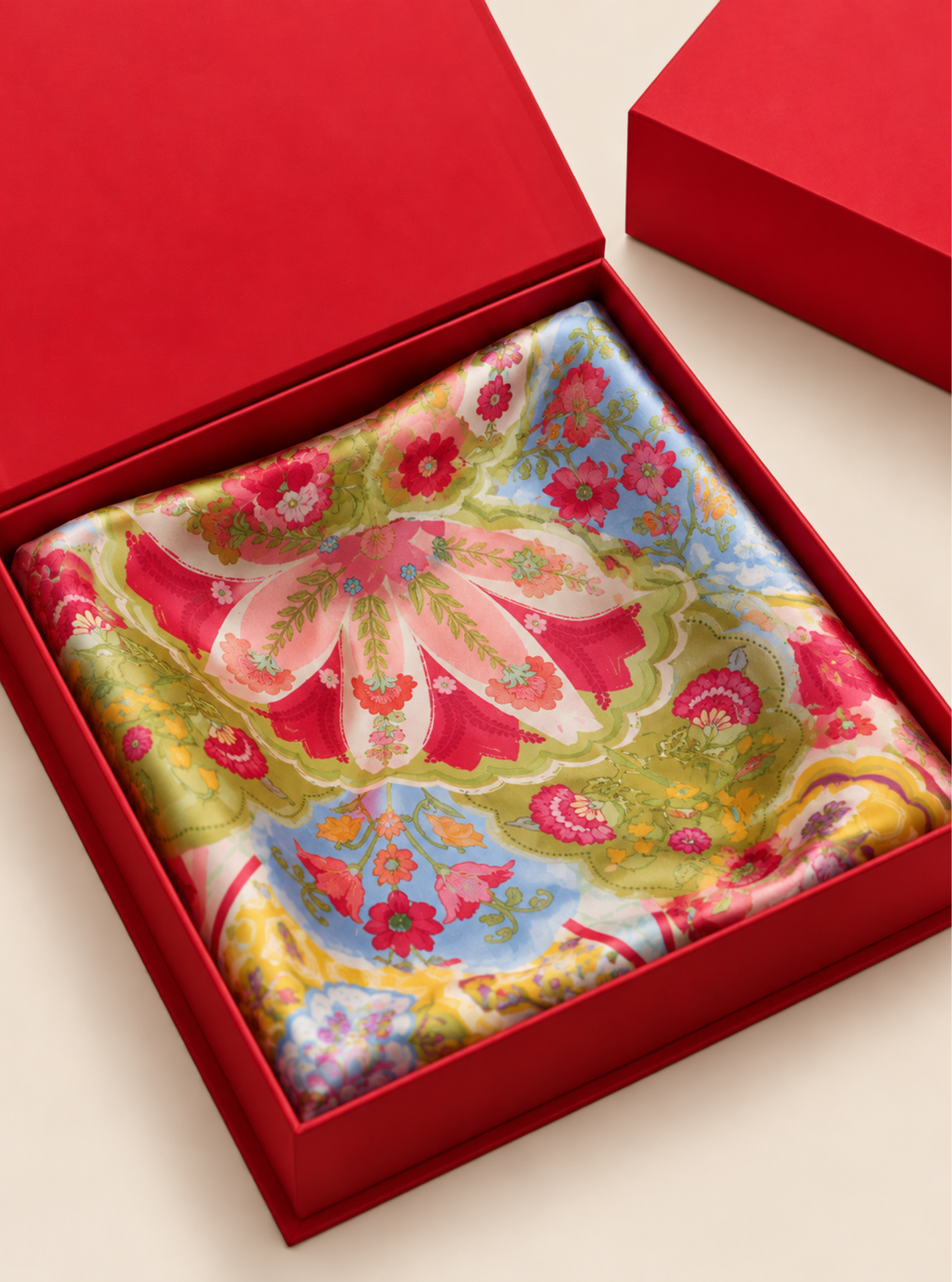 Amelie Cupro Satin Printed Fuchsia Scarf