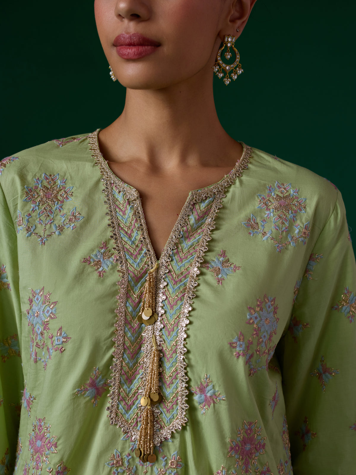 Colette Supima Cotton Green Kurta Set