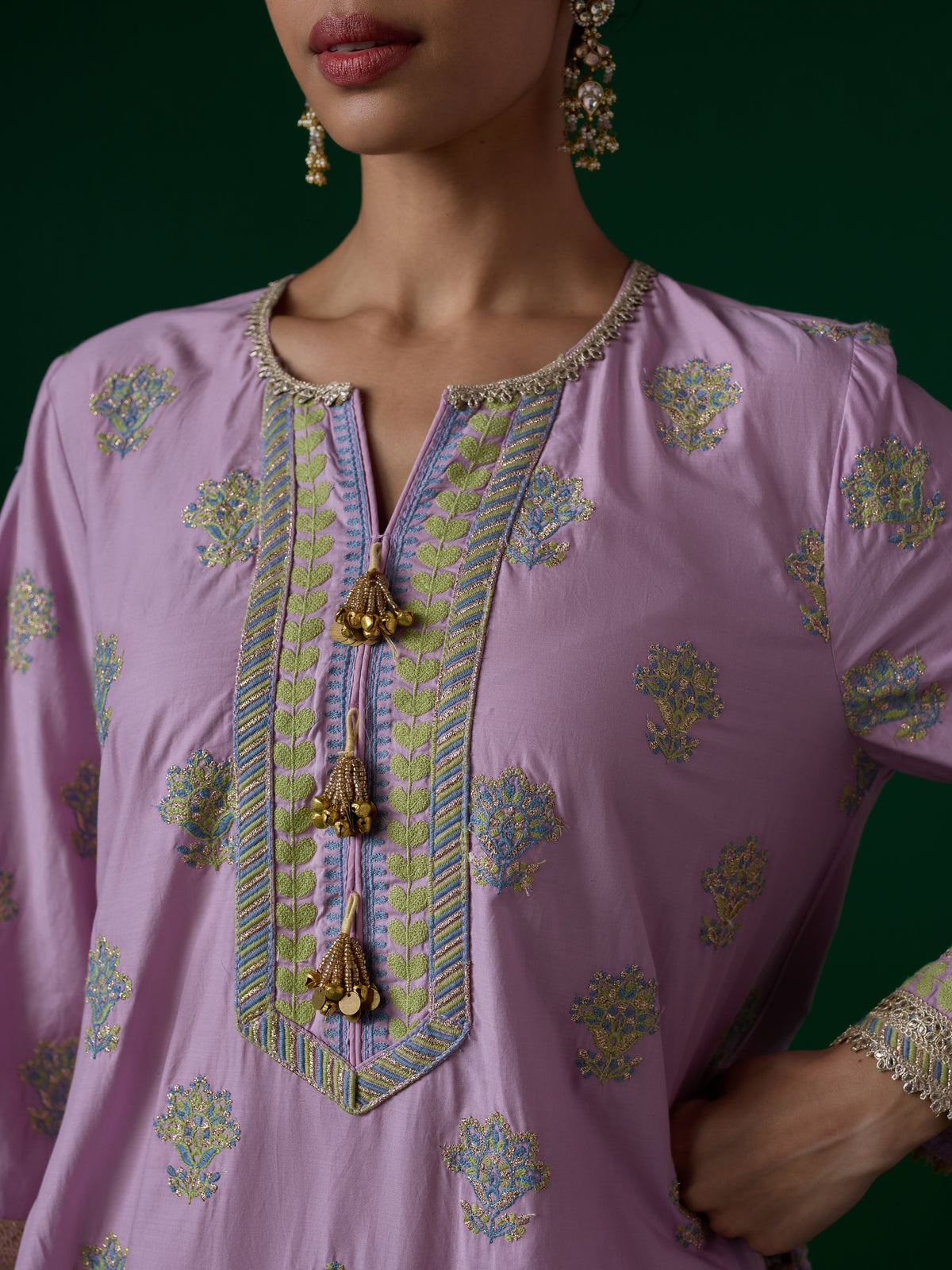 Ophel Pima Satin Lilac Kurta Set