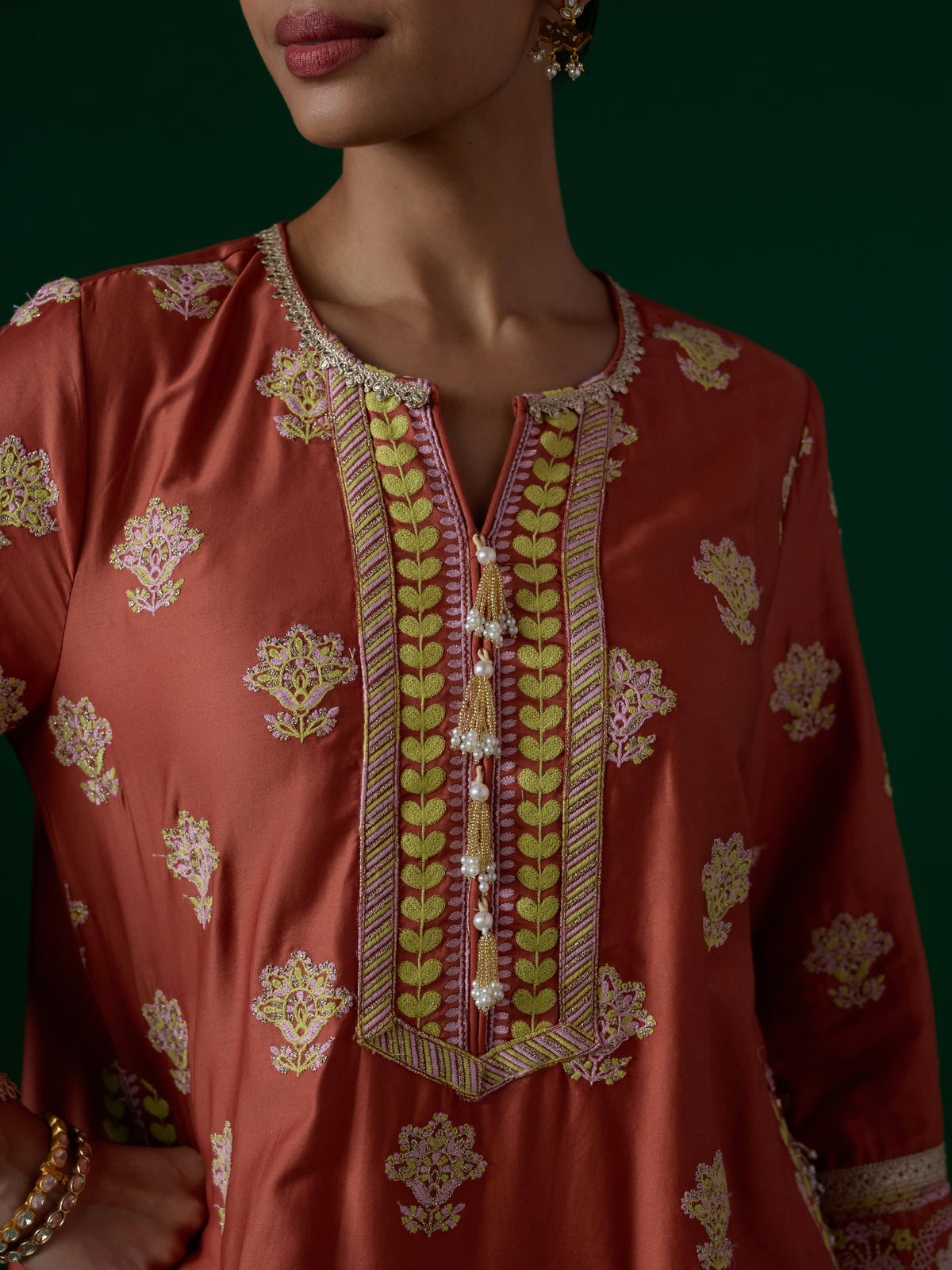Ophel Pima Satin Orange Kurta Set