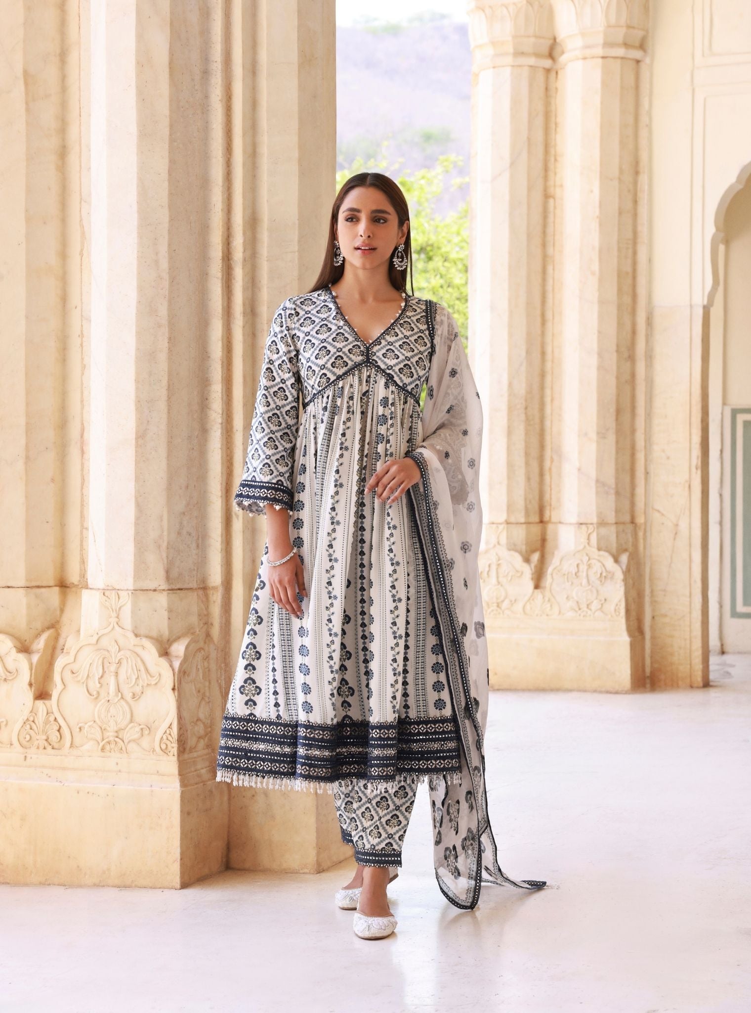 Uvrita Off White Lawn Anarkali Set