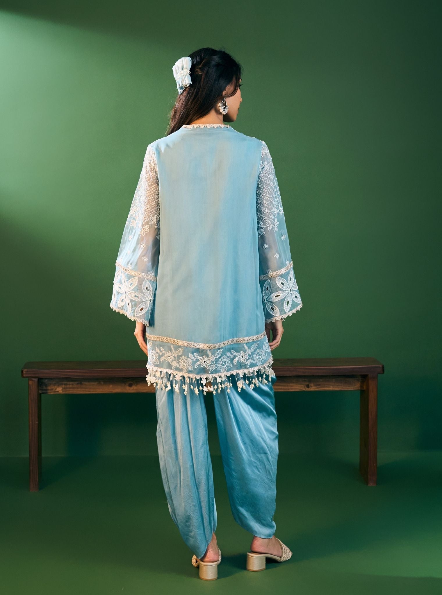 Riyana Organza Sky Blue Kurta with Pima Satin Sky Blue Pant Set