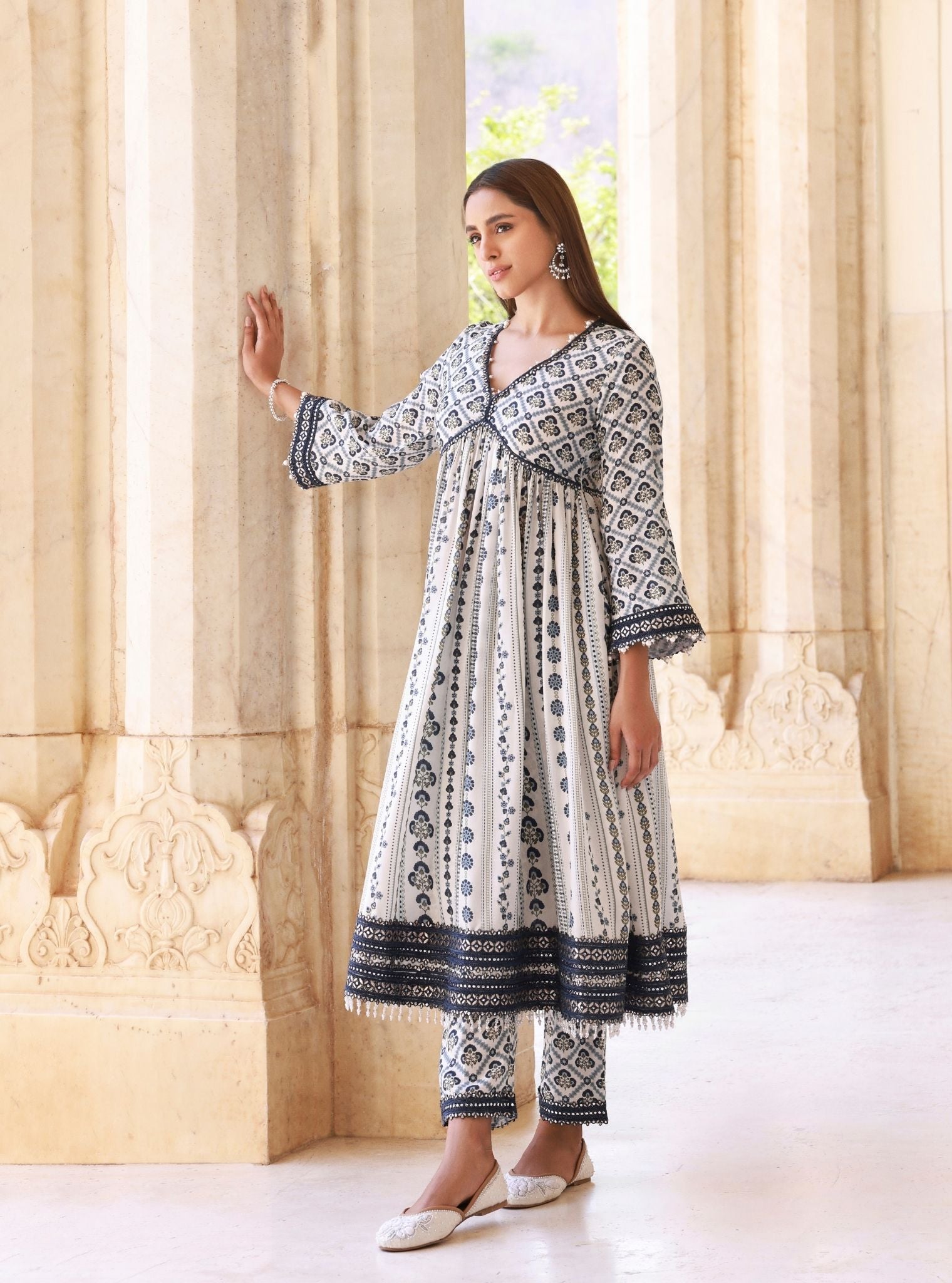 Uvrita Off White Lawn Anarkali Set