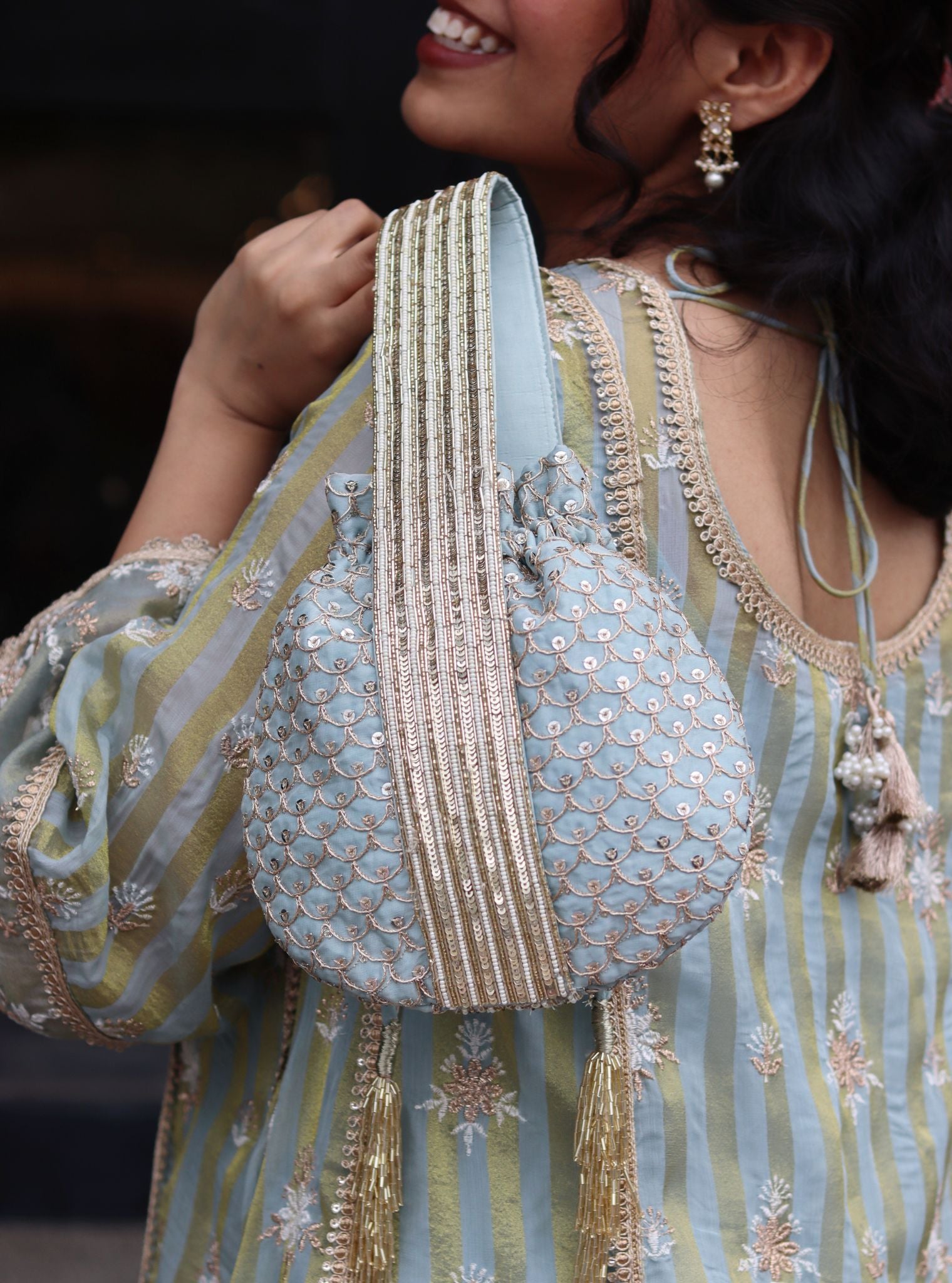 Mulmul Myra Blue Potli Bag