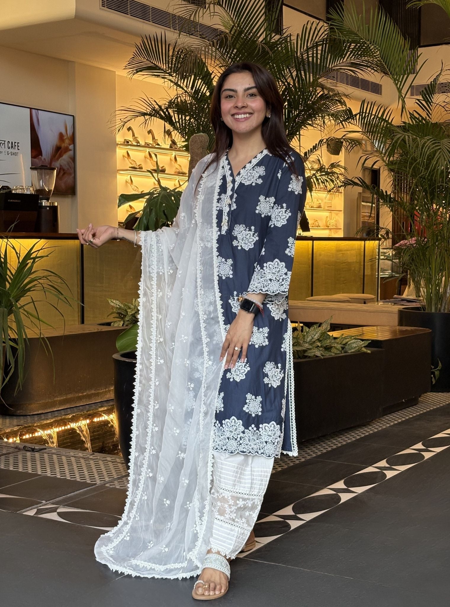 Hriddhi Supima Cotton Navy Kurta Set