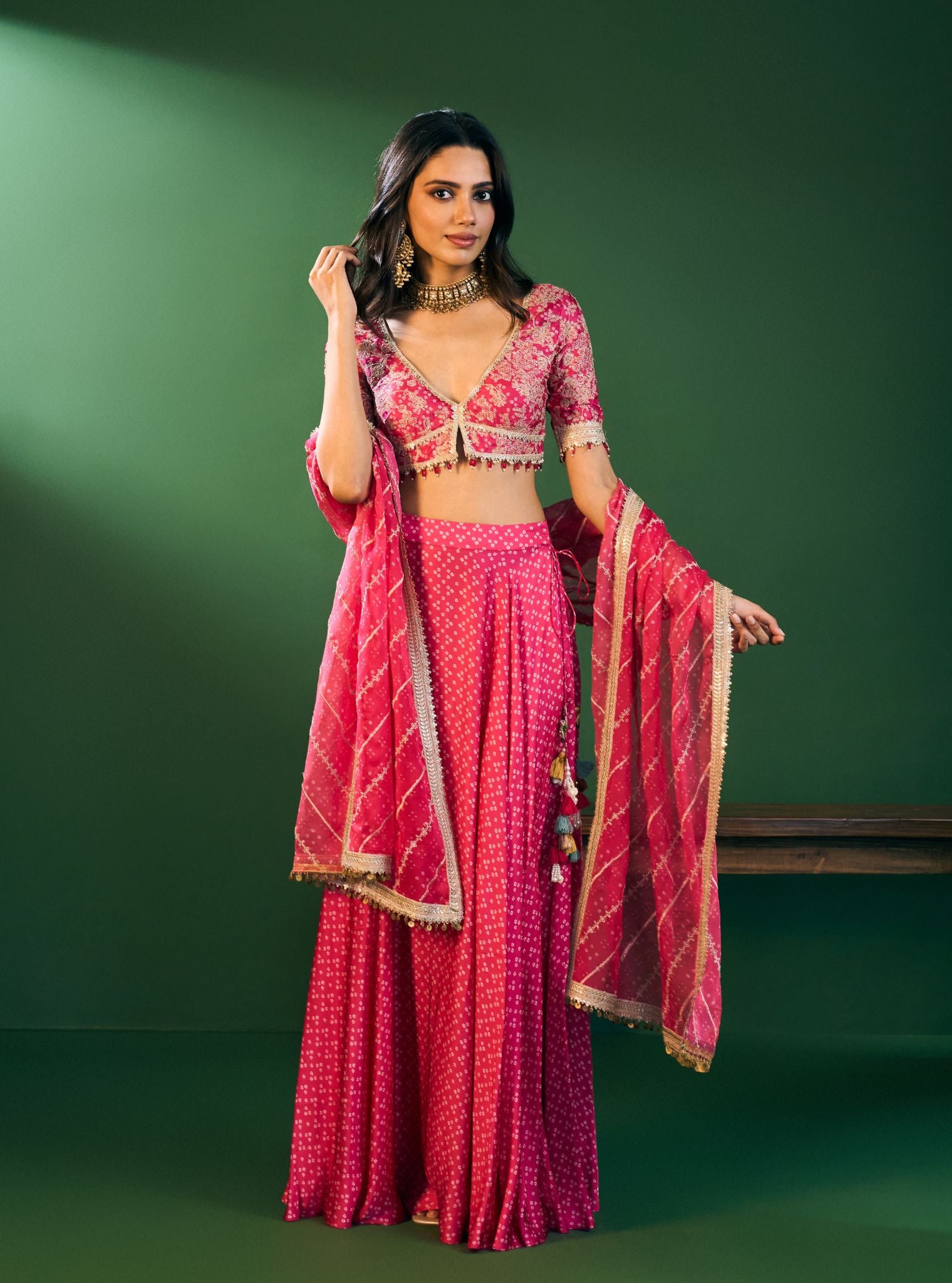 Kuni Cupro Satin Printed Fuschia Skirt